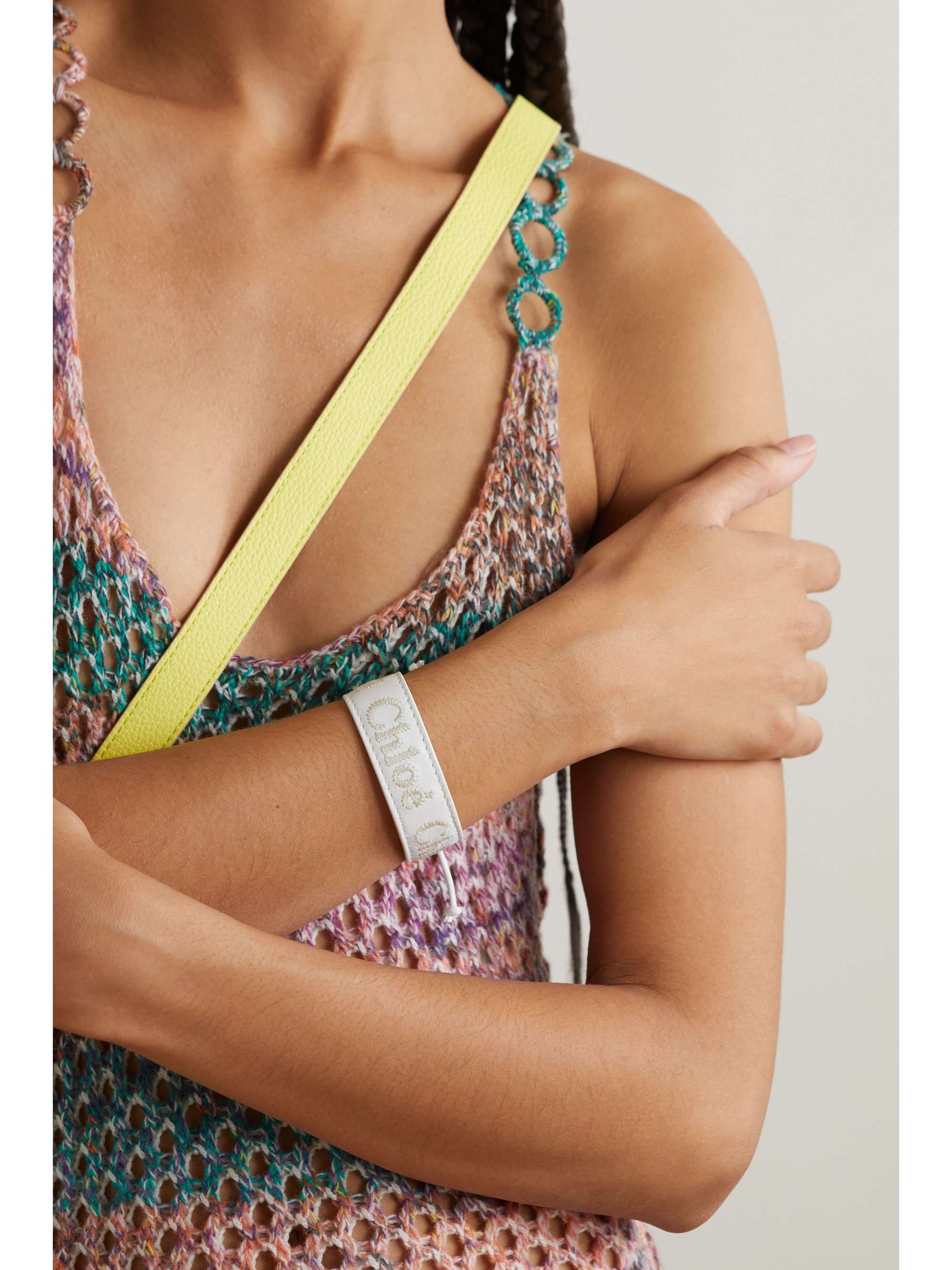 CHLOÉ Woody embroidered leather and gold-tone bracelet