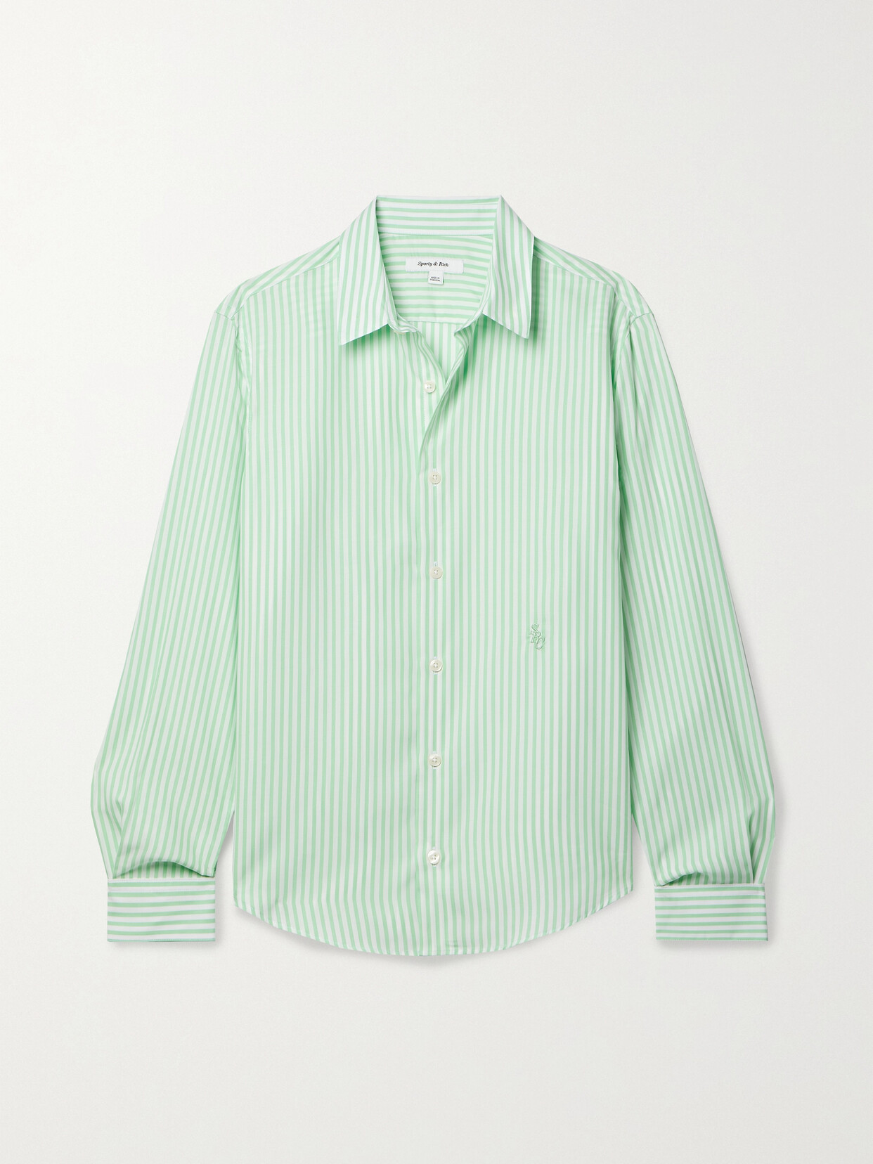 Sporty & Rich Embroidered Striped Tencel™ Lyocell Shirt - Green