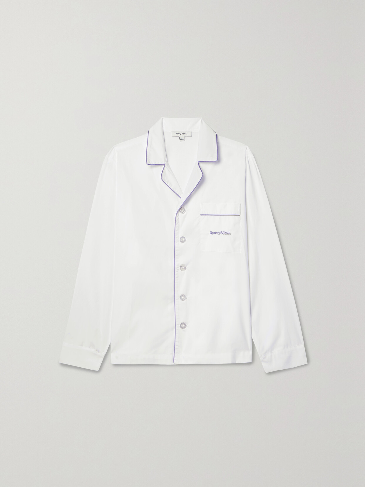 Sporty And Rich Carter Piped Embroidered Cotton-poplin Shirt In White