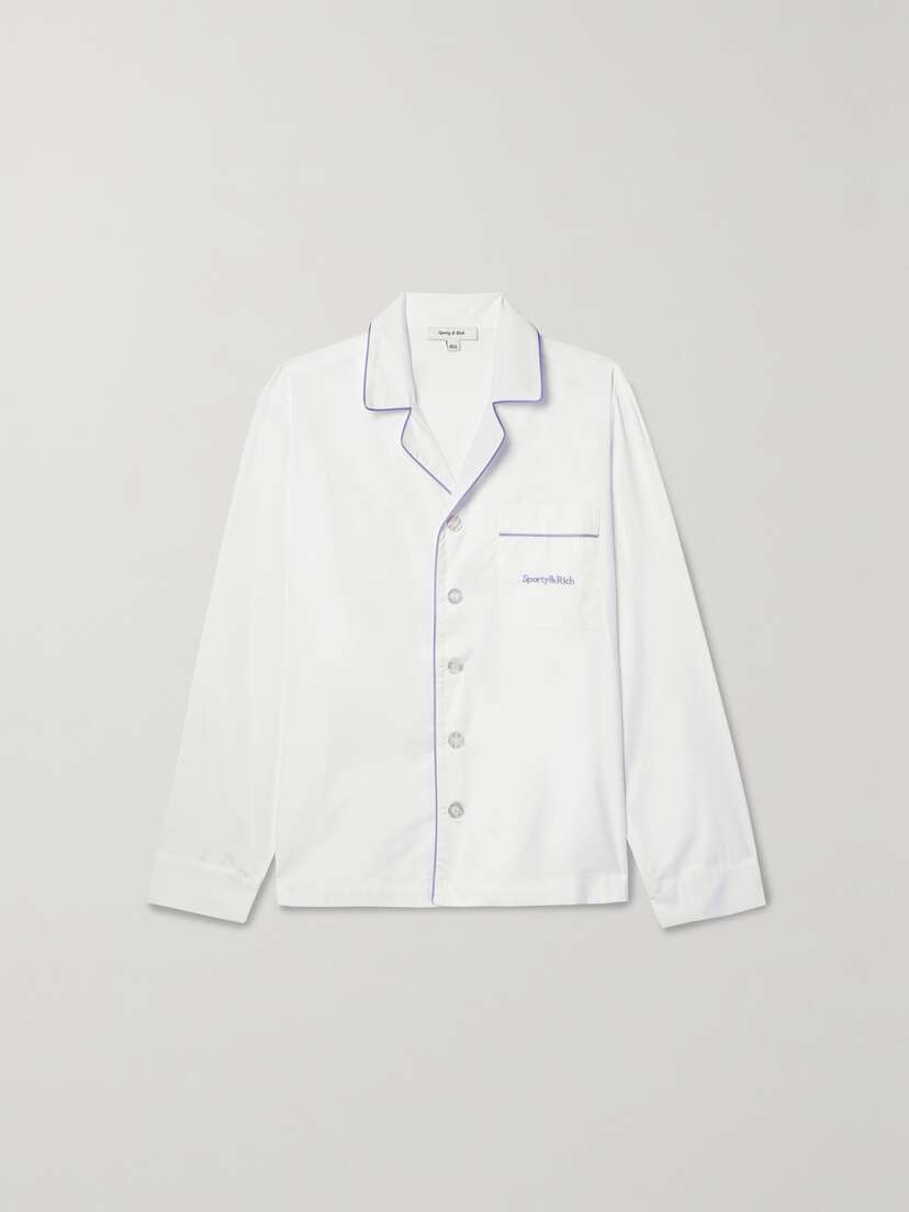 Sporty & Rich Carter Piped Embroidered Cotton-poplin Shirt