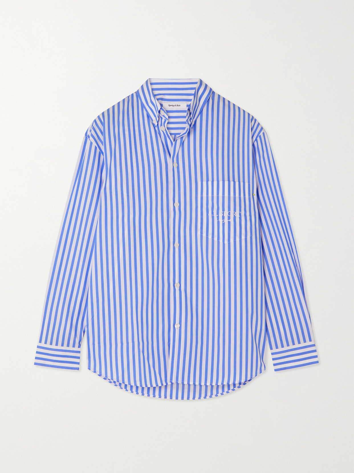 Sporty & Rich - Carrie Embroidered Striped Cotton-poplin Shirt - Blue