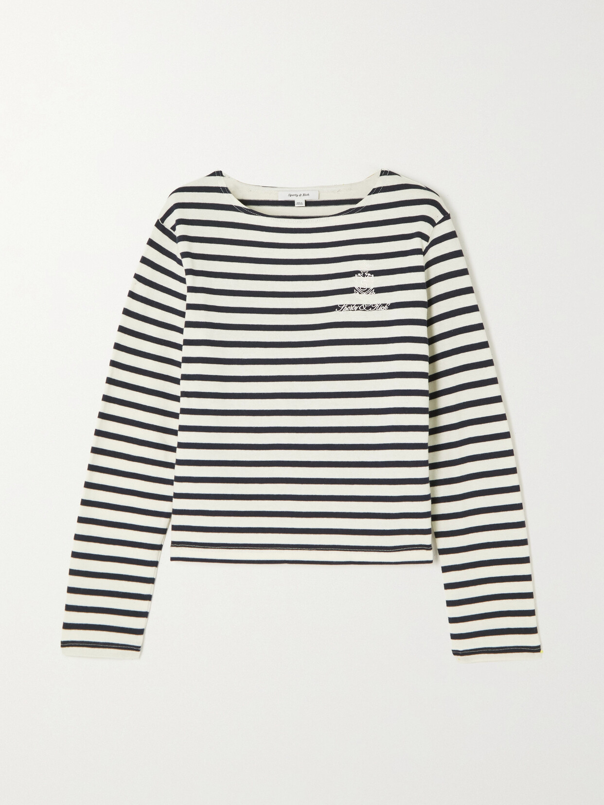 Sporty & Rich - Flora Embroidered Striped Cotton Top - Cream