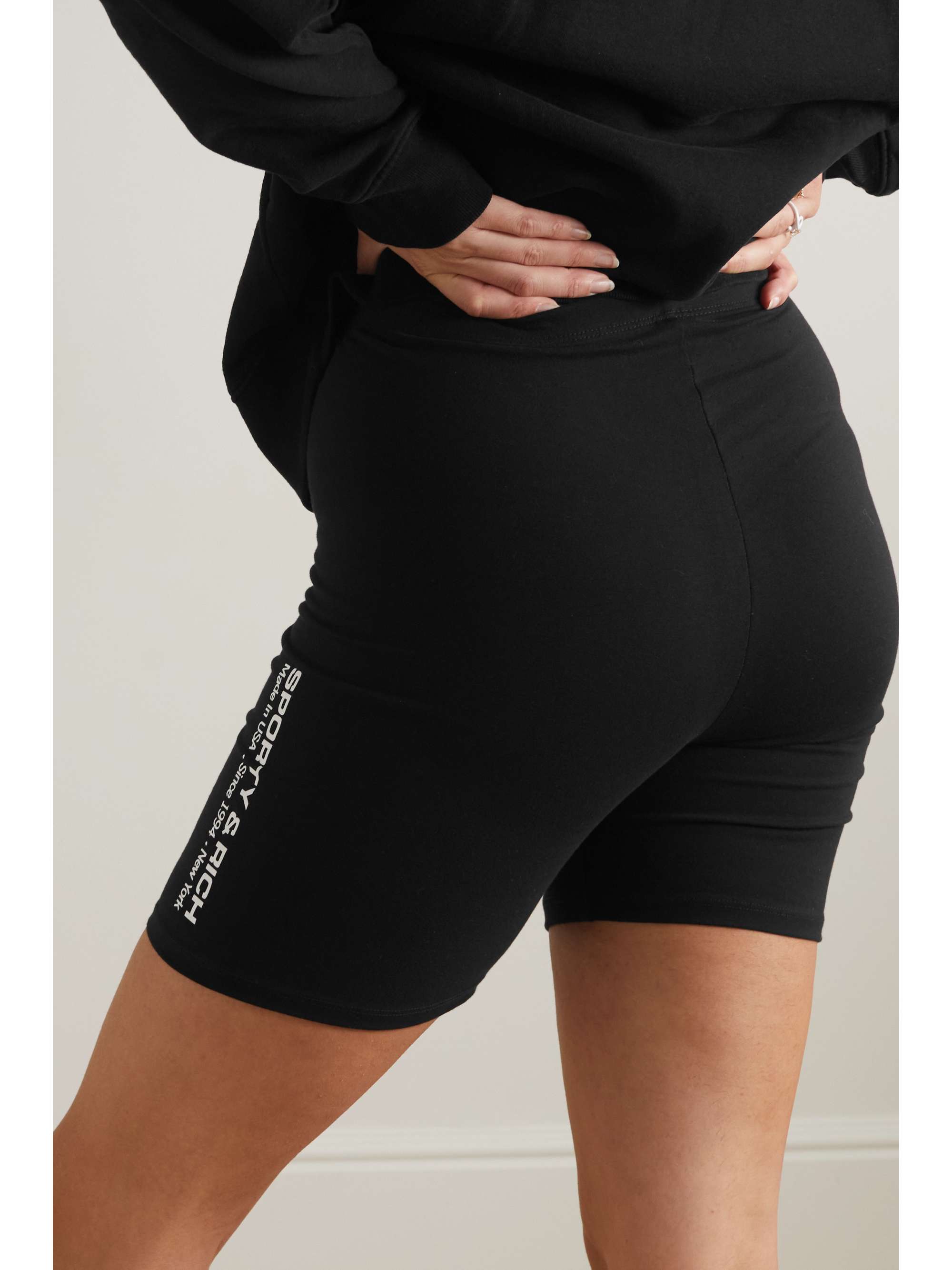 SPORTY & RICH Printed stretch-cotton biker shorts