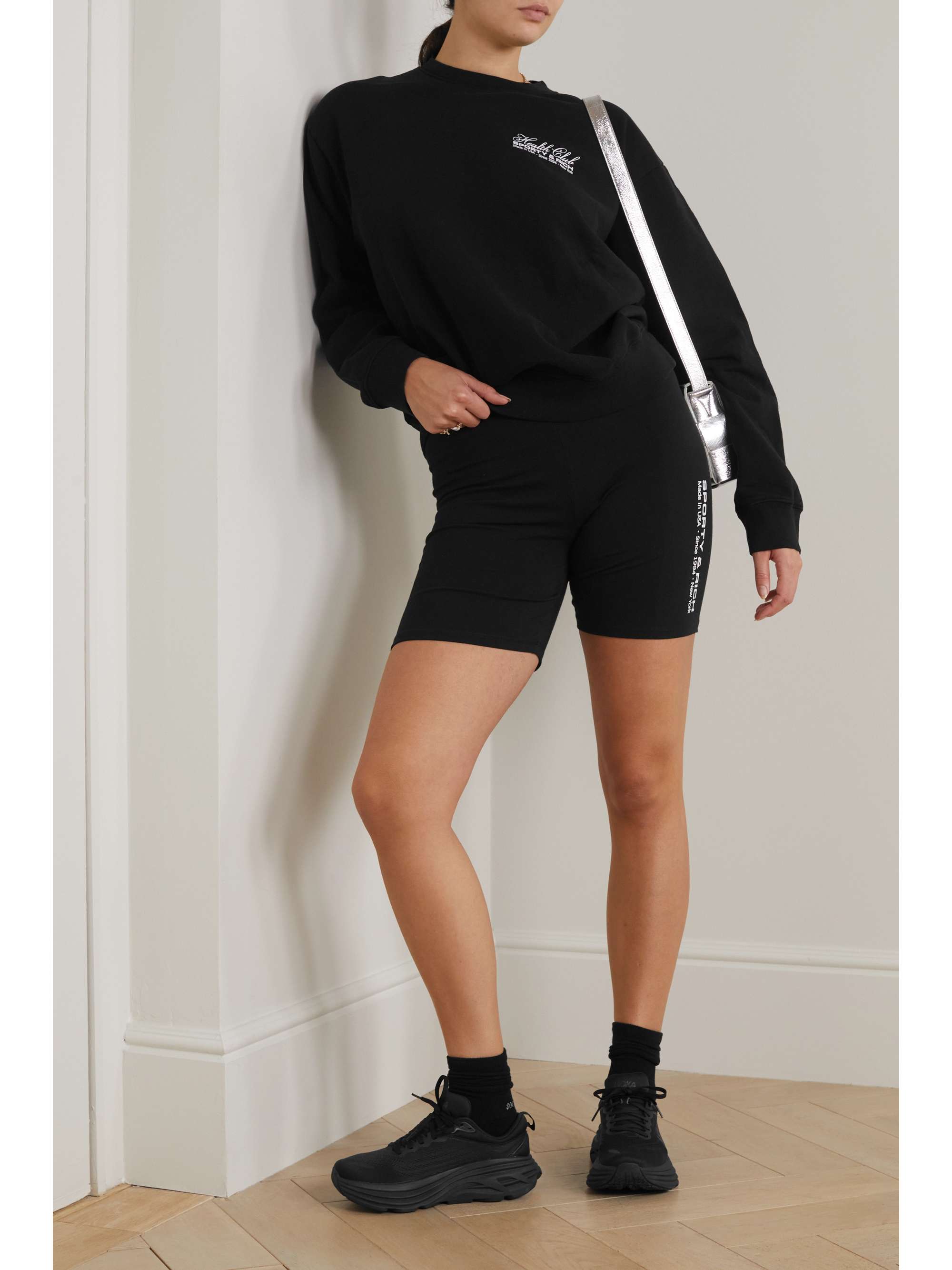 SPORTY & RICH Printed stretch-cotton biker shorts