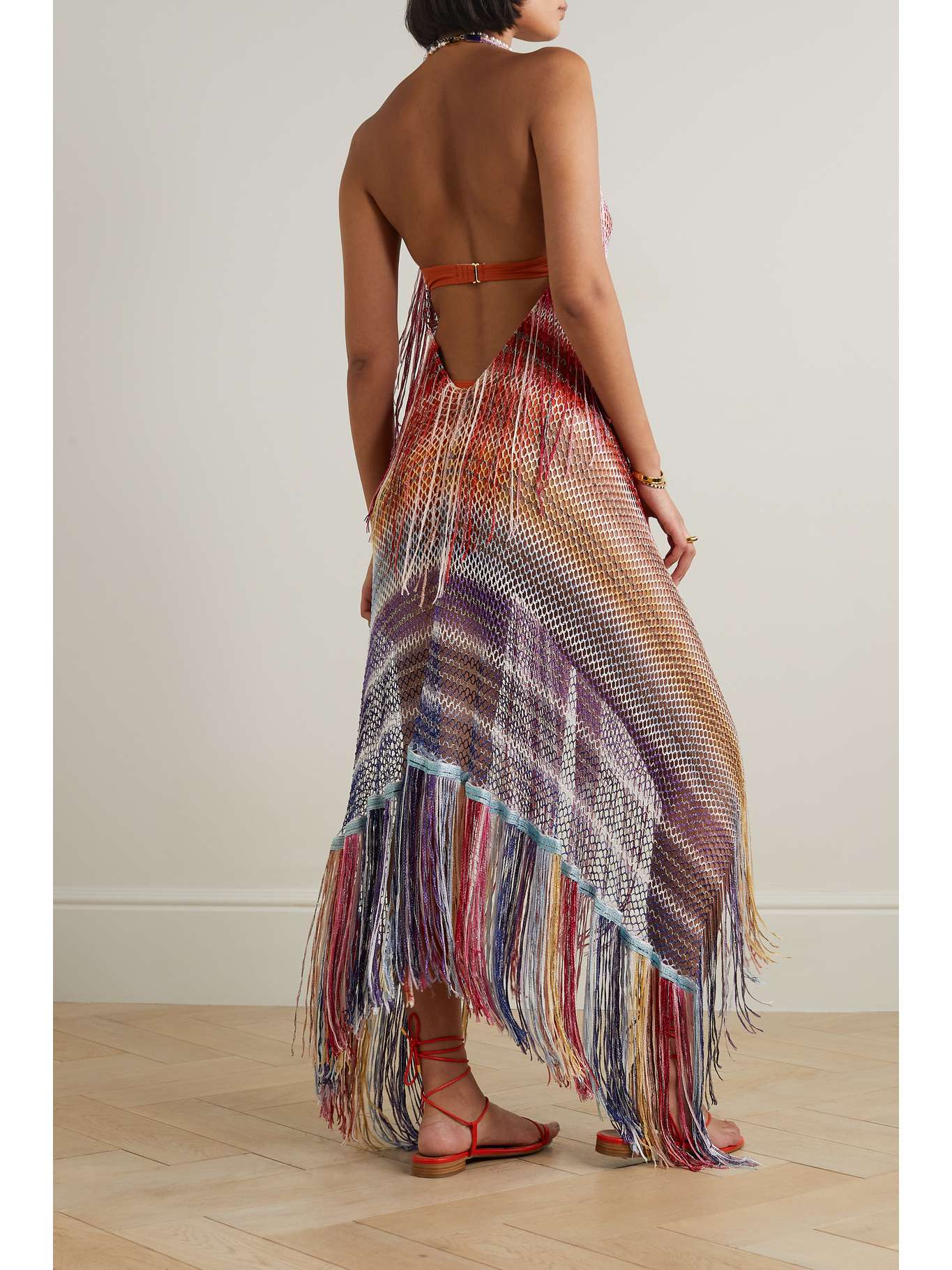 MISSONI Fringed metallic crochetknit coverup NETAPORTER