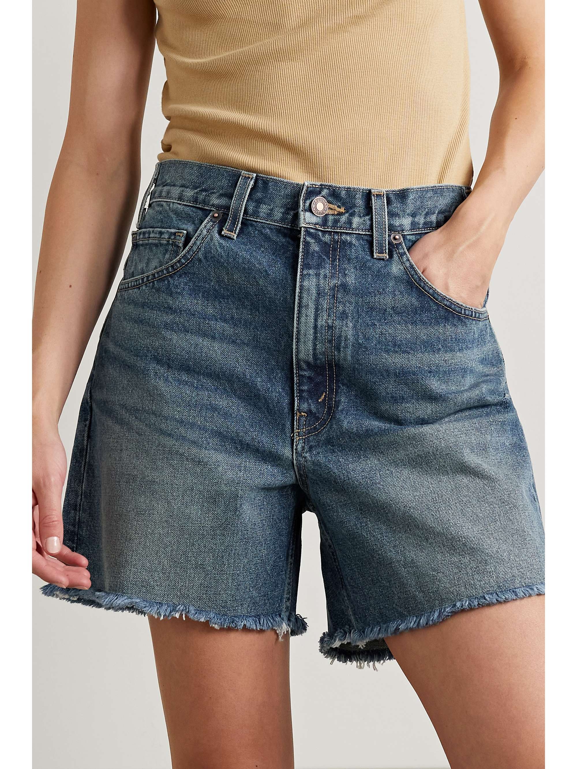 NILI LOTAN Yoann frayed denim shorts