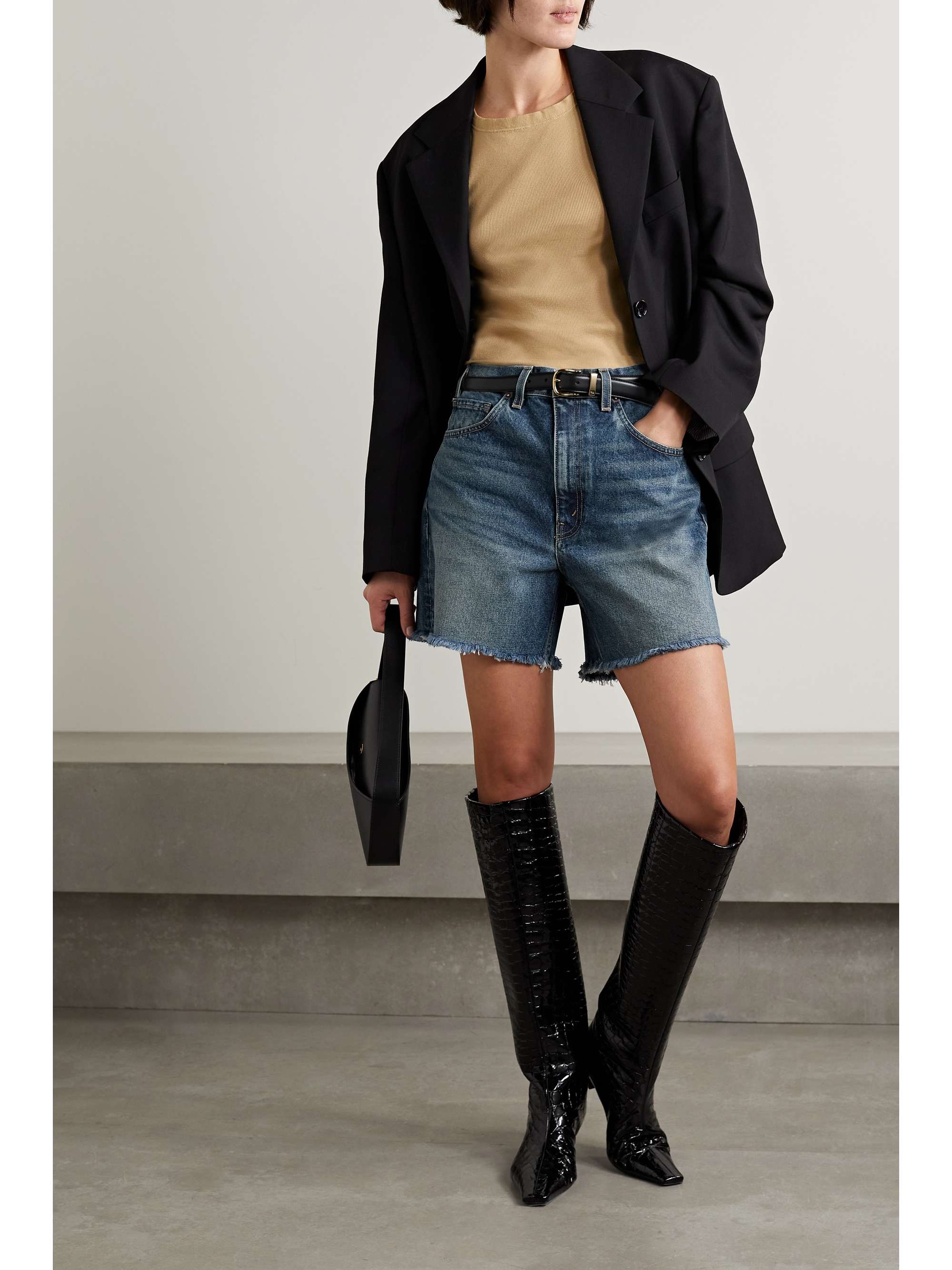 NILI LOTAN Yoann frayed denim shorts