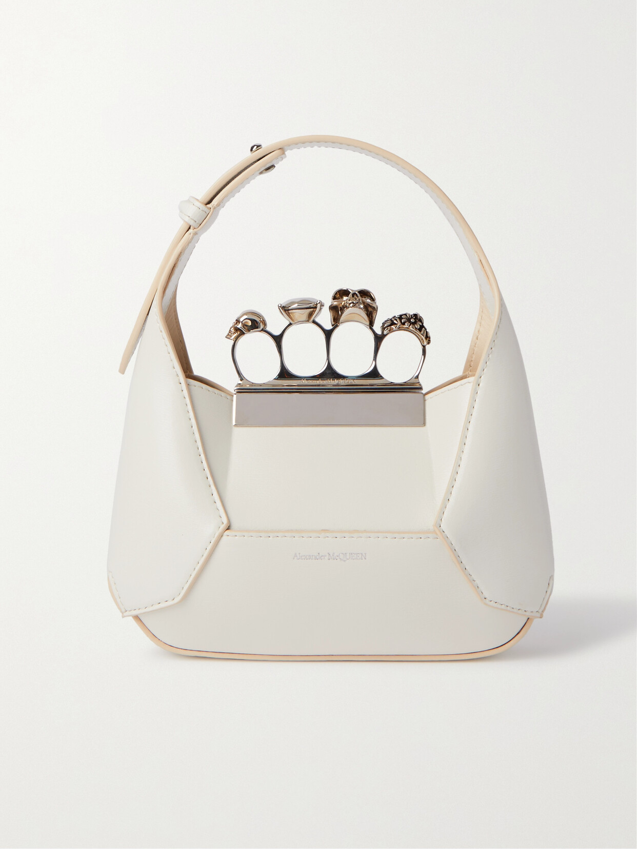 Alexander Mcqueen Mini Embellished Leather Shoulder Bag In Ivory