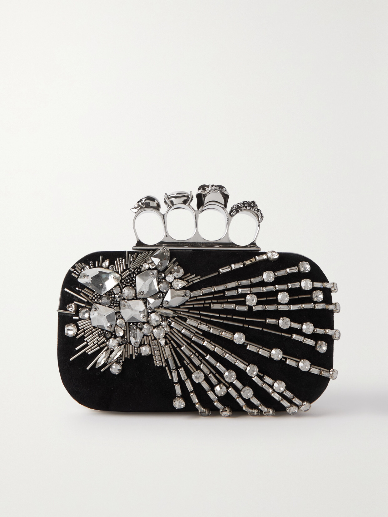 Alexander McQueen - Four Ring Embellished Velvet Clutch - Black