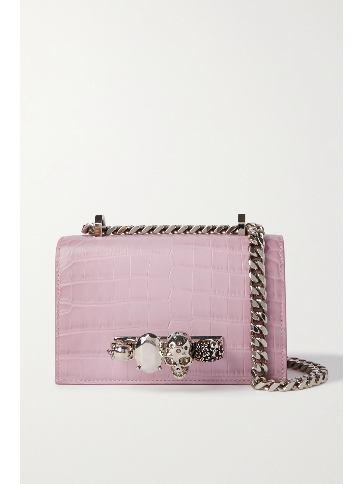 Alexander McQueen - Jewelled Satchel Embellished Croc-effect Leather Shoulder Bag - Pink