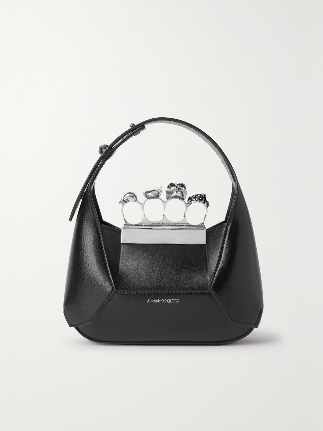 Alexander Mcqueen Mini Embellished Leather Shoulder Bag In Black