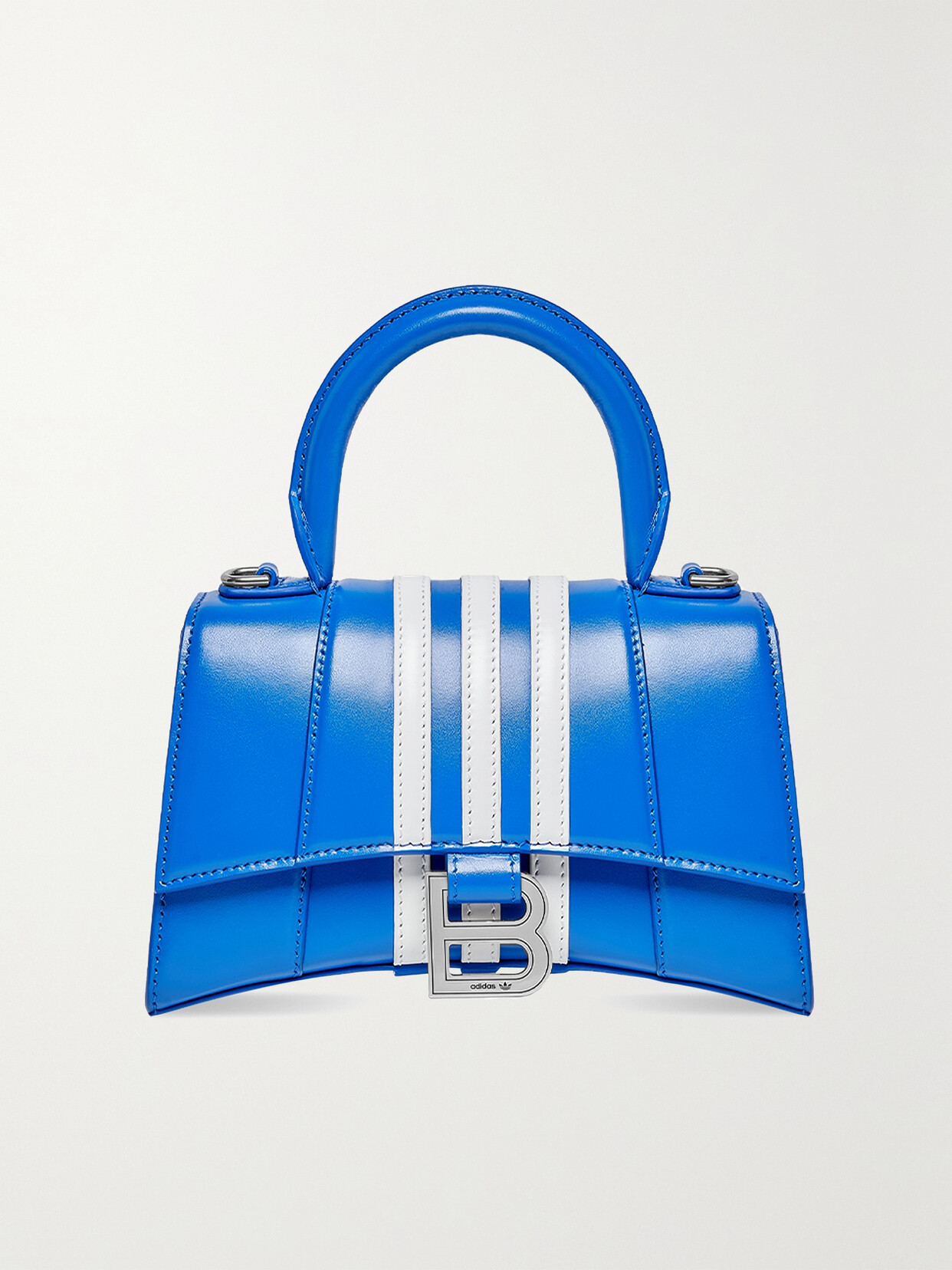 Balenciaga X Adidas Hourglass Xs Striped Leather Handbag In Blue