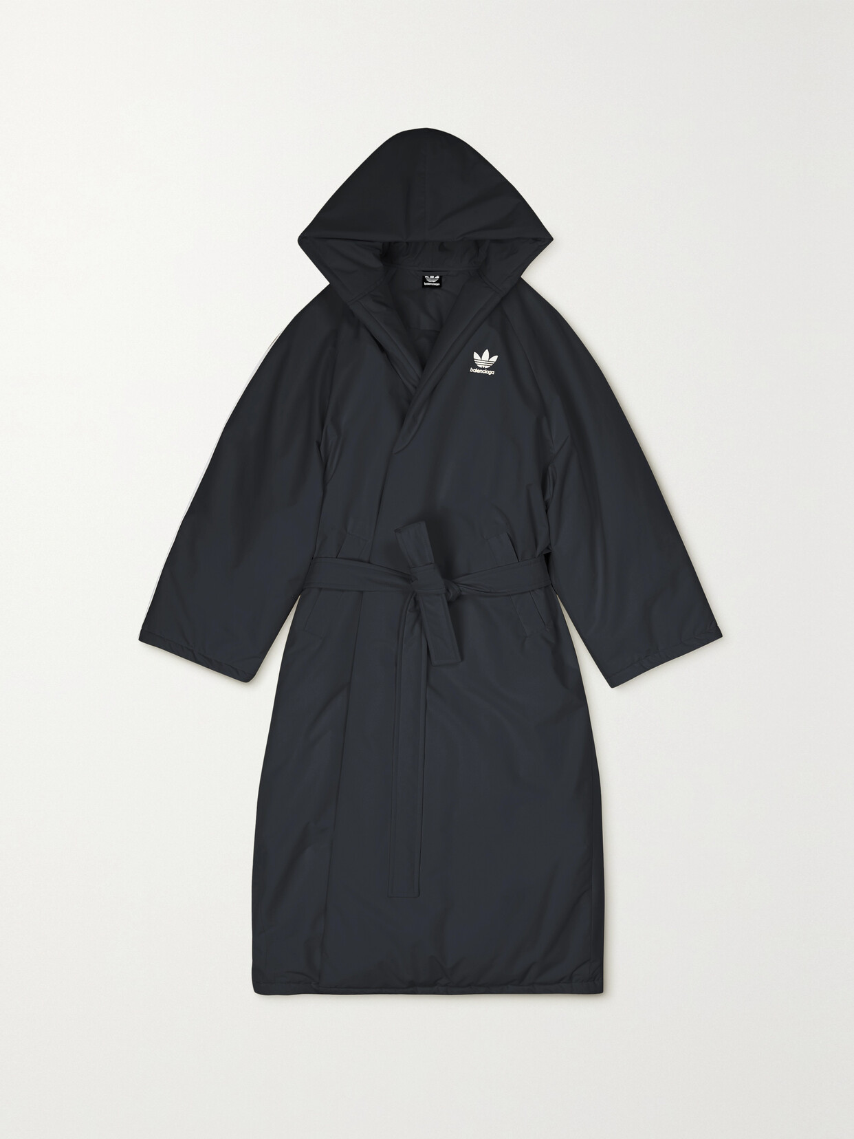 Balenciaga X Adidas Hooded Wrap-front Padded Coat In Blue