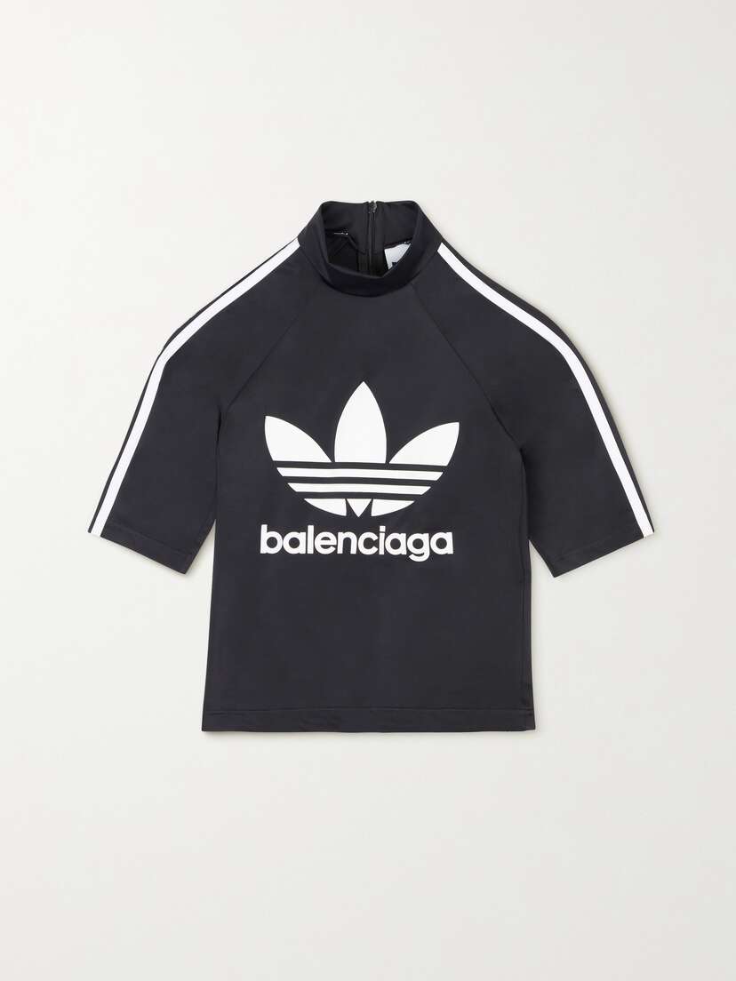 Balenciaga + Adidas Athletic Striped Printed Stretch-jersey Top