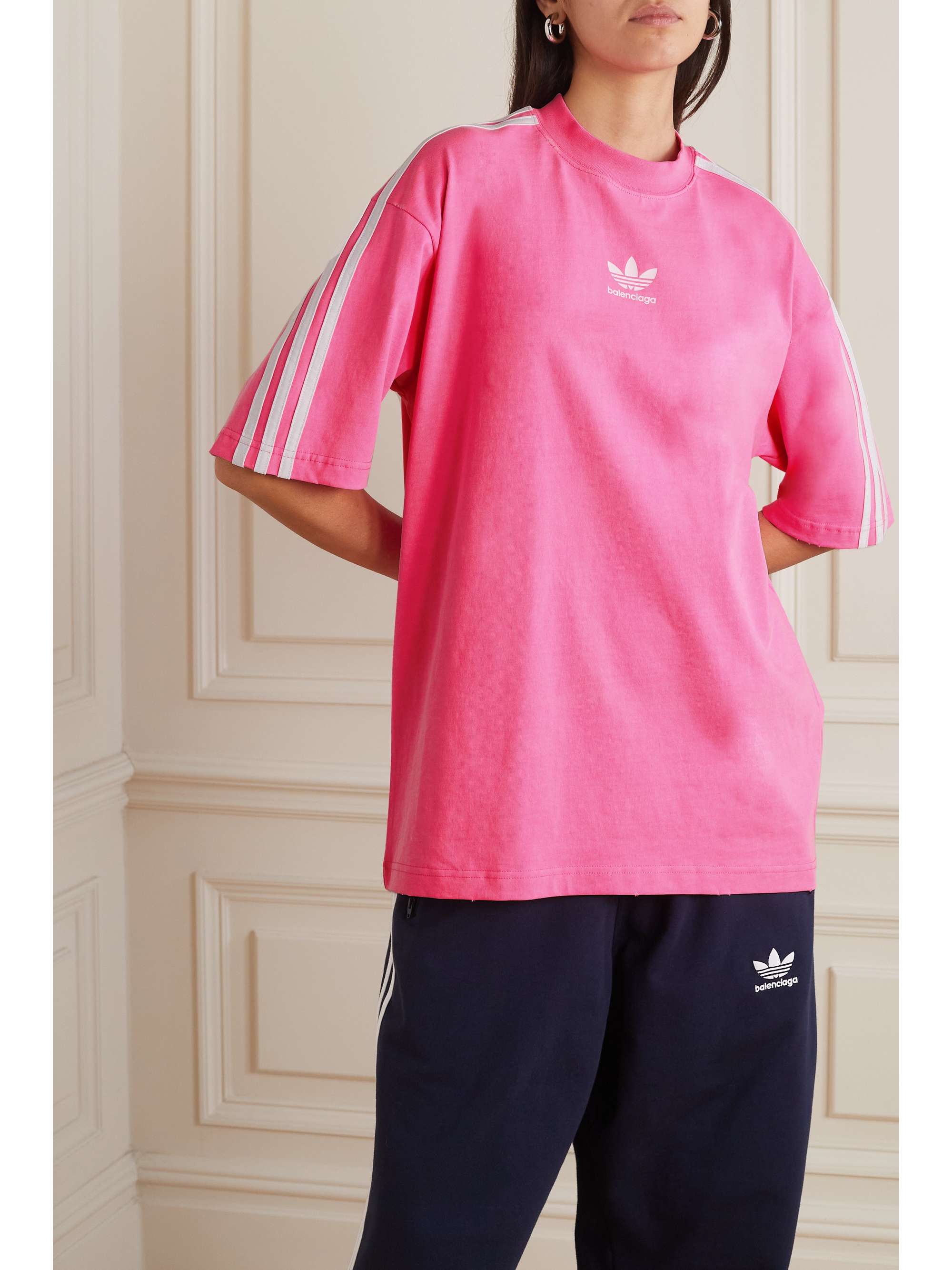 BALENCIAGA adidas striped embroidered neon cotton-jersey T-shirt | NET-A-PORTER