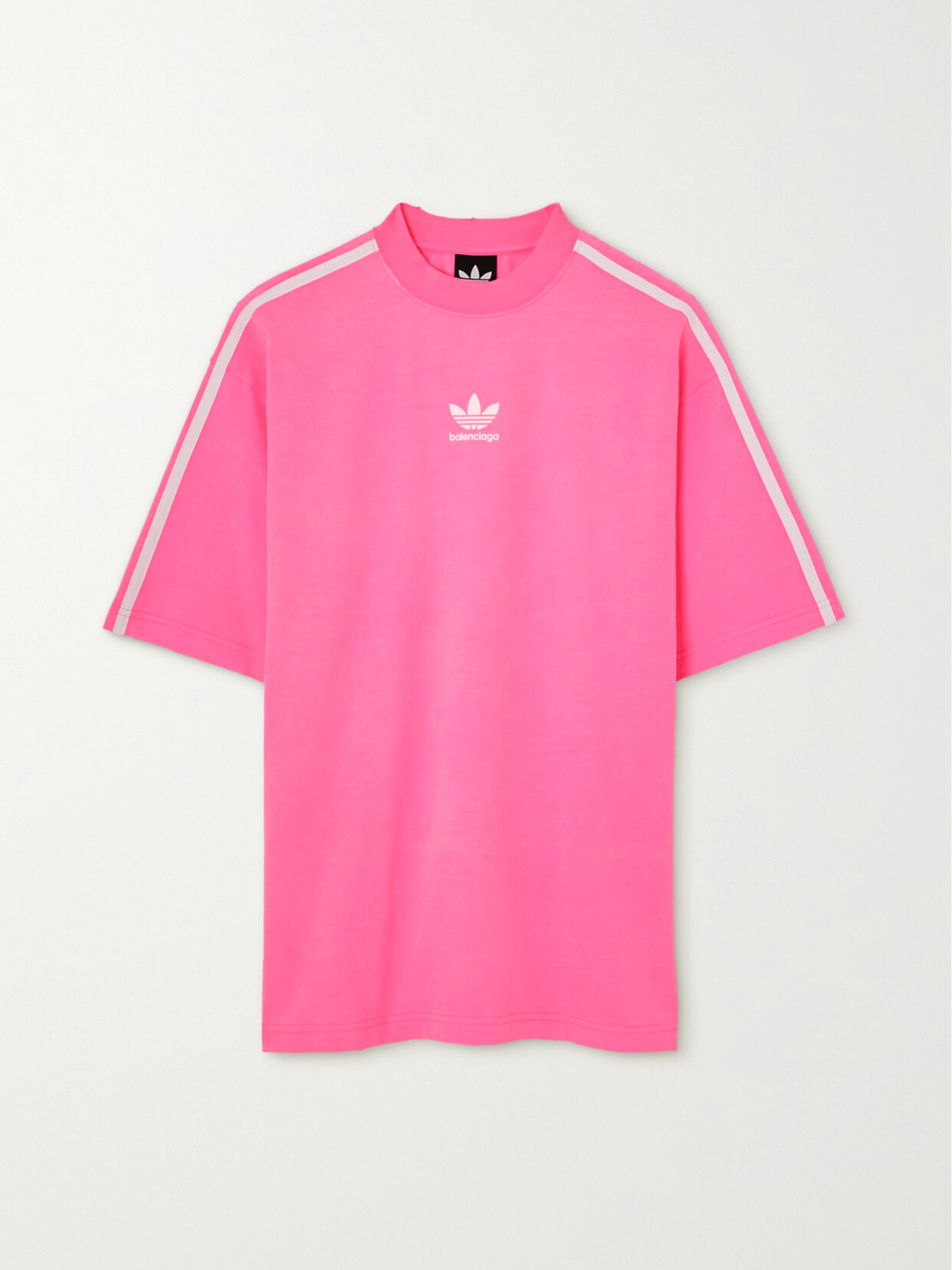 Balenciaga - + Adidas Striped Embroidered Neon Cotton-jersey T-shirt - Pink