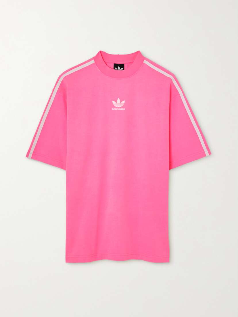 Balenciaga + Adidas Striped Embroidered Neon Cotton-jersey T-shirt