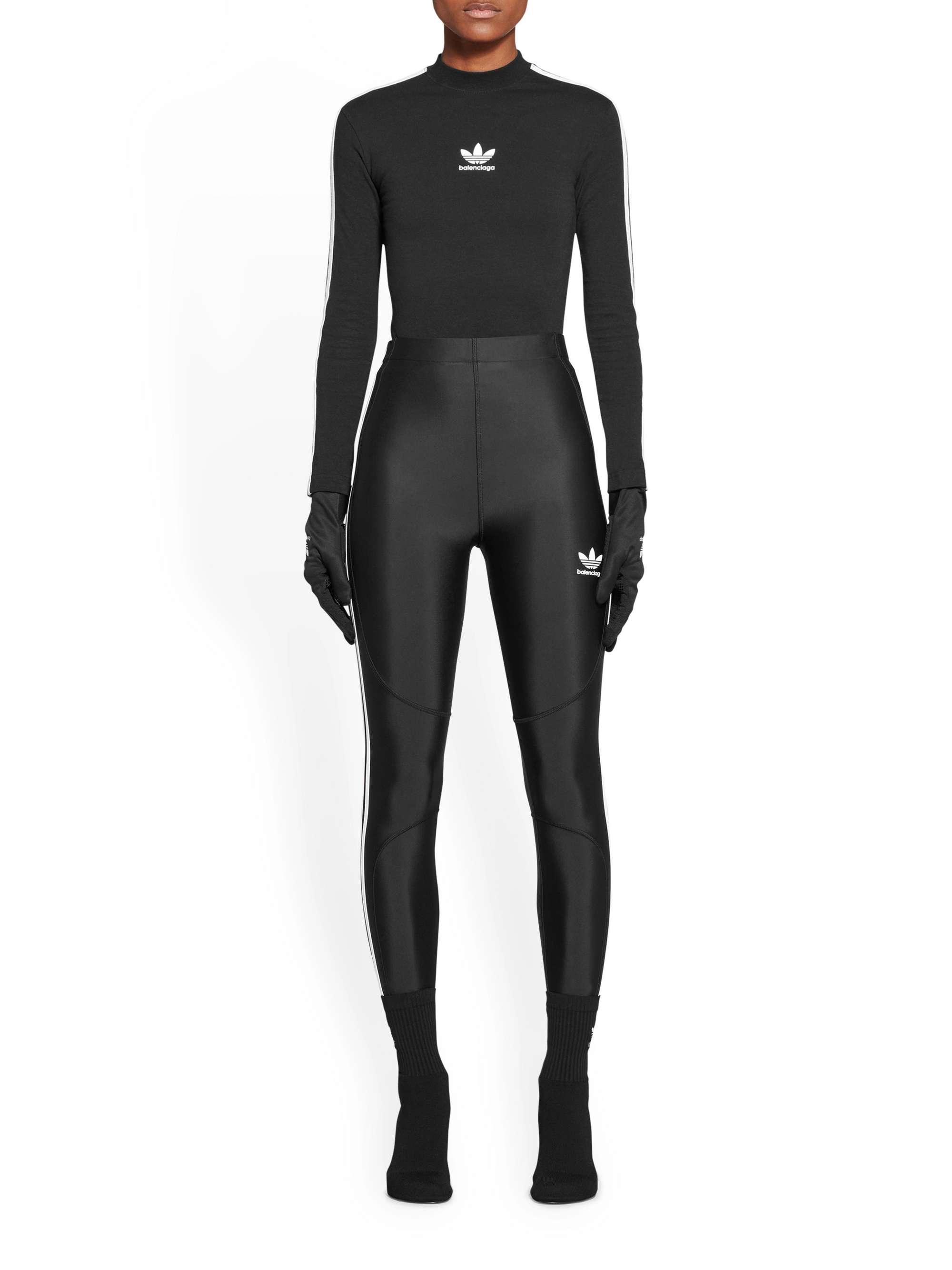 BALENCIAGA + adidas Athletic striped printed stretch-jersey leggings