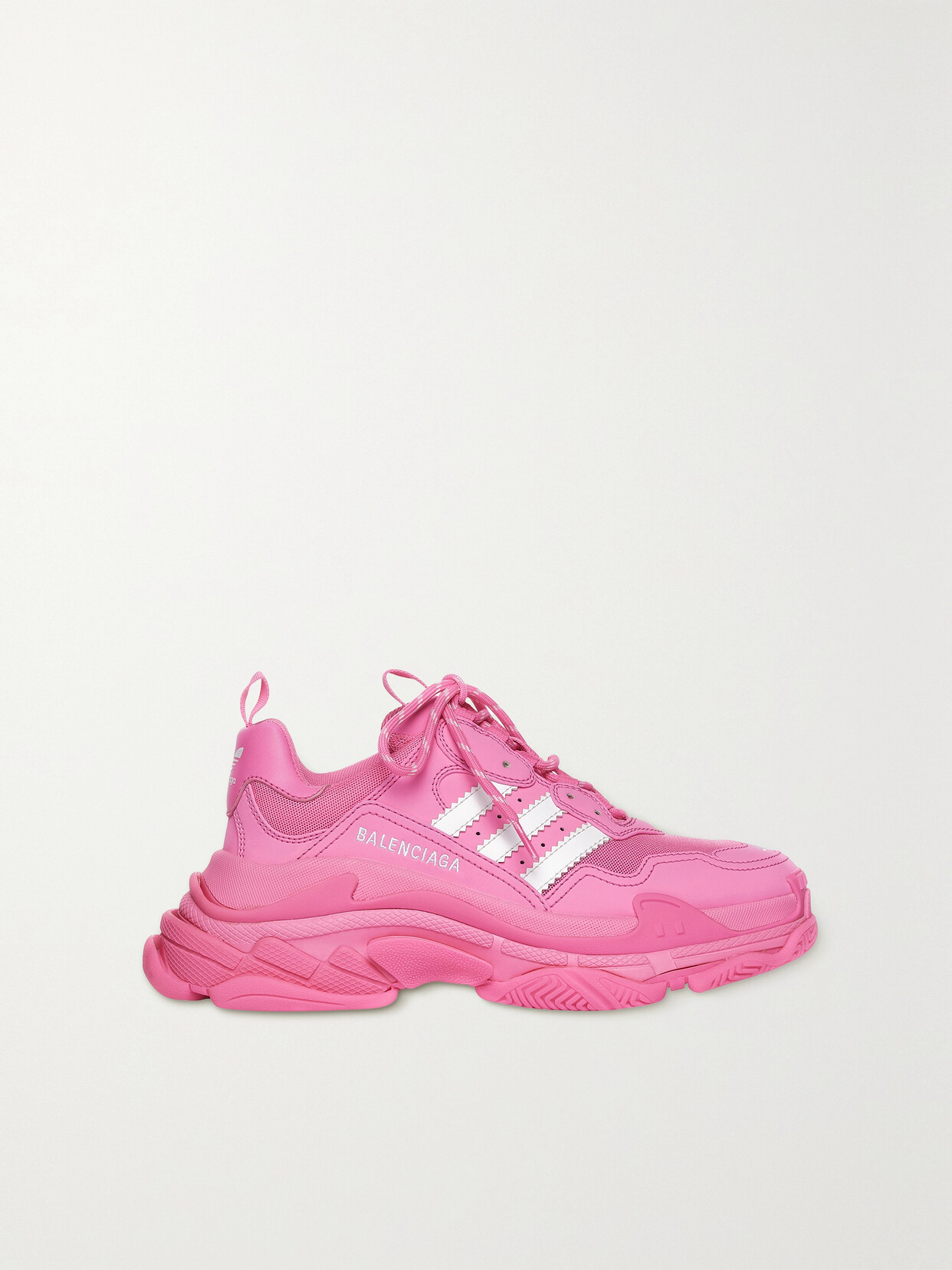 Balenciaga + Adidas Triple S Embroidered Leather And Mesh Sneakers In Neon Pink