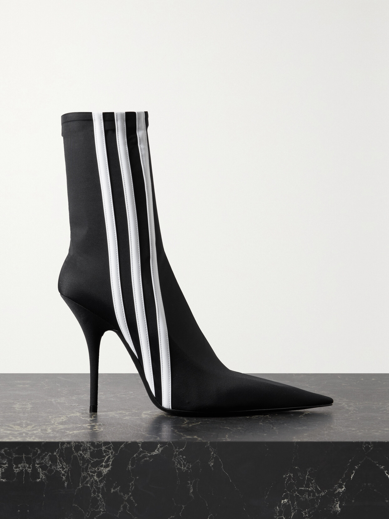 Shop Balenciaga + Adidas Knife Striped Spandex Ankle Boots In Black