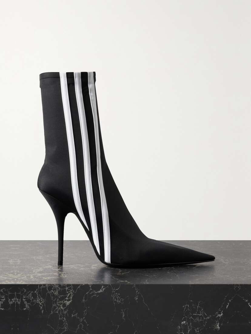 Balenciaga + Adidas Knife Striped Spandex Ankle Boots