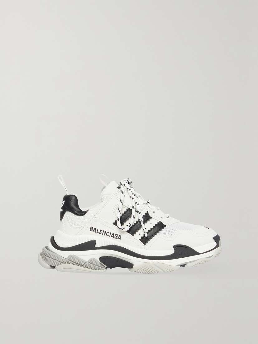Balenciaga + Adidas Triple S Embroidered Leather And Mesh Sneakers