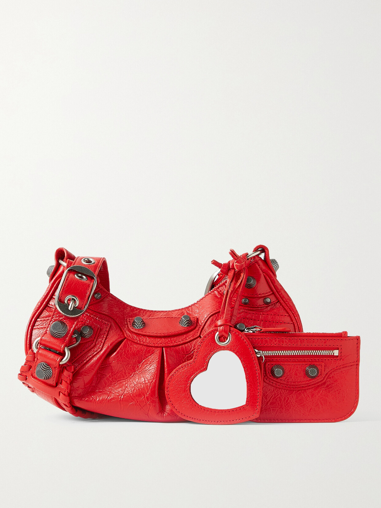 Balenciaga Le Cagole Xs Studded Textured-leather Shoulder Bag In 6534 Tomato Red