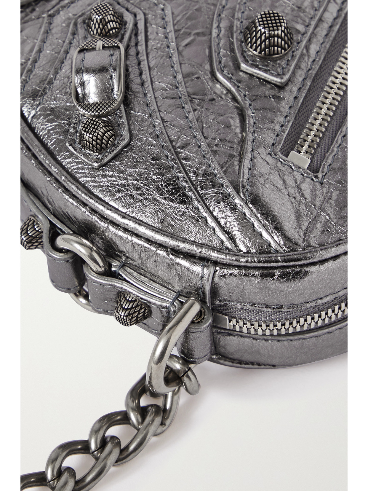 Shop Balenciaga Le Cagole Heart Mini Metallic Crinkled-leather Shoulder Bag In Silver