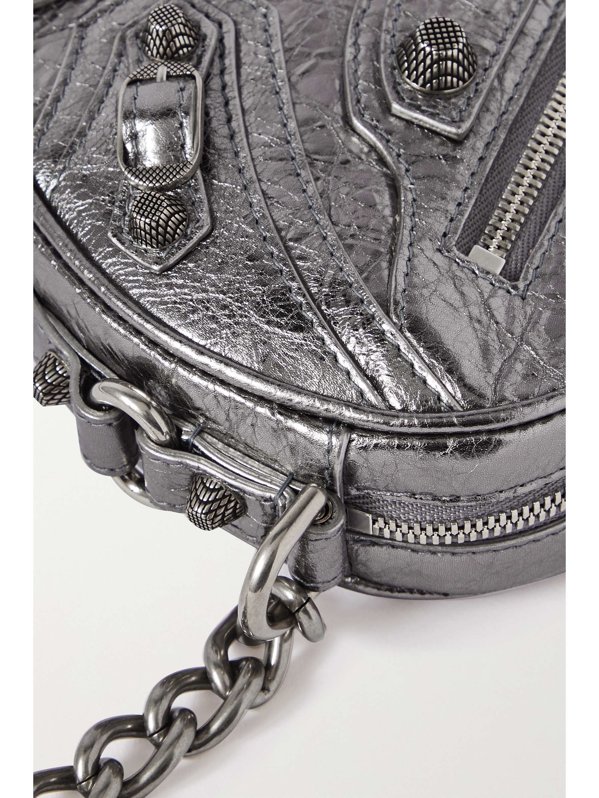 BALENCIAGA Le Cagole Heart mini metallic crinkled-leather shoulder bag