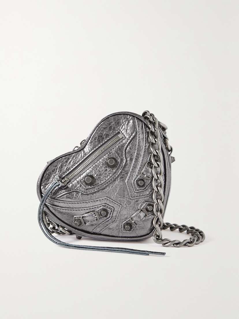 Balenciaga Le Cagole Heart Mini Metallic Crinkled-leather Shoulder Bag