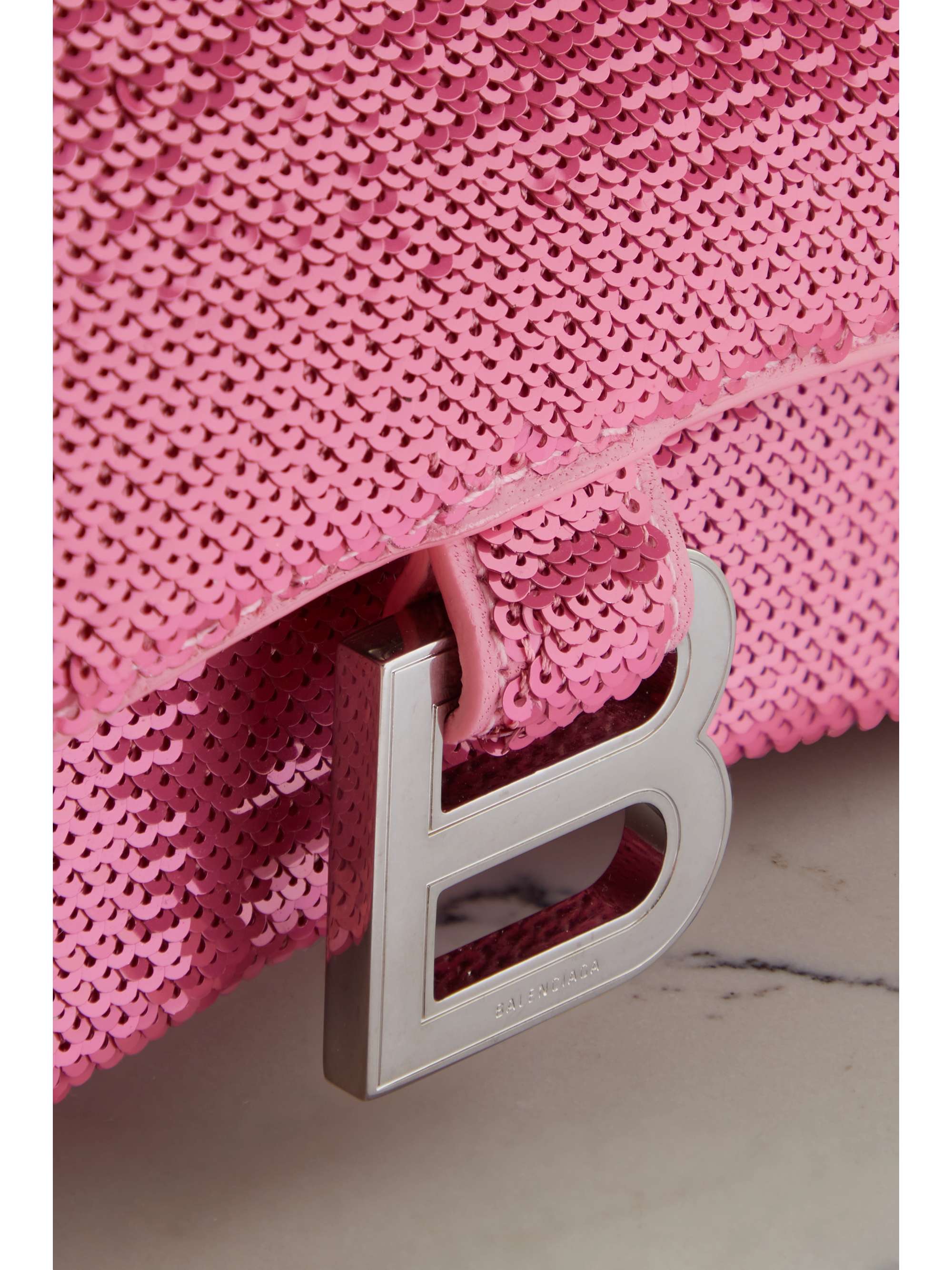 BALENCIAGA Hourglass XS sequined leather tote