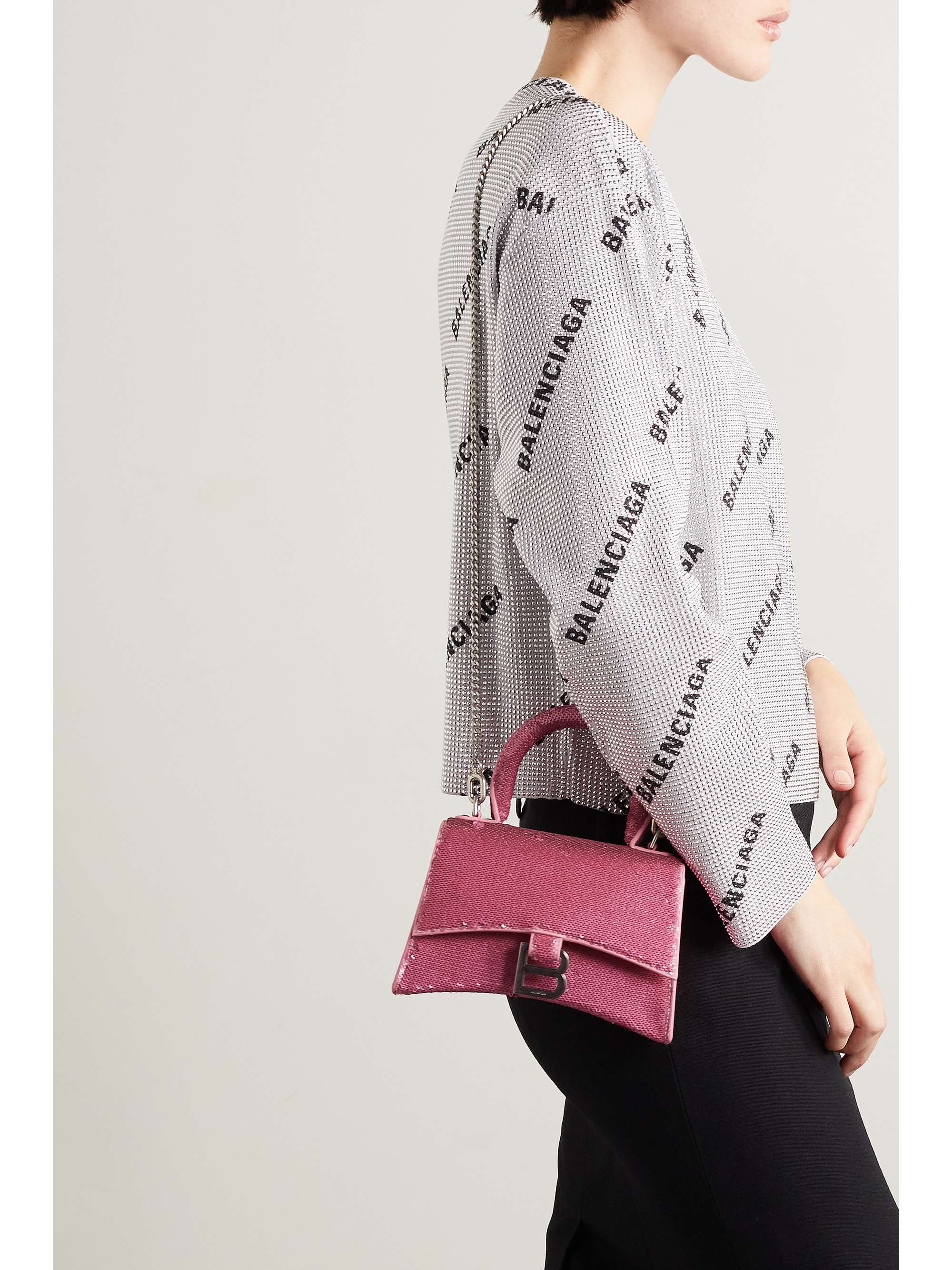 BALENCIAGA Hourglass XS sequined leather tote