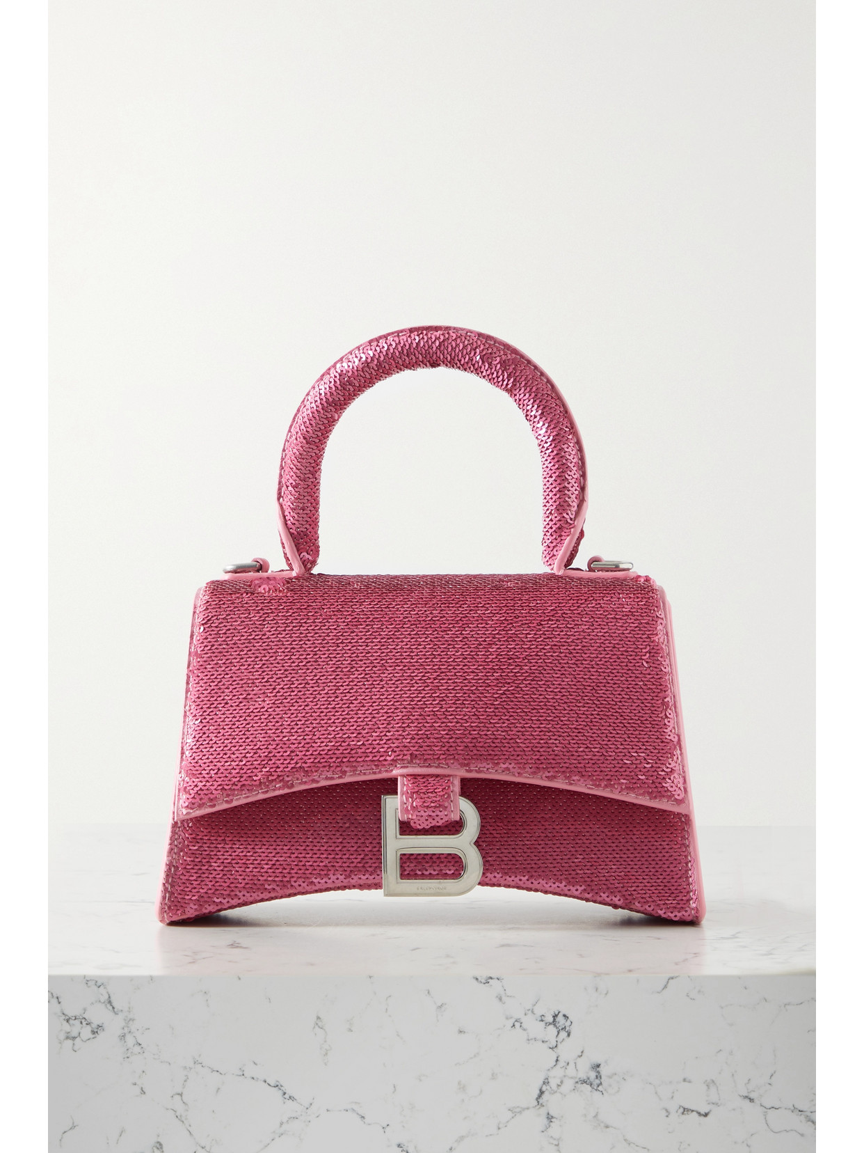 Balenciaga - Hourglass Xs Sequined Leather Tote - Pink