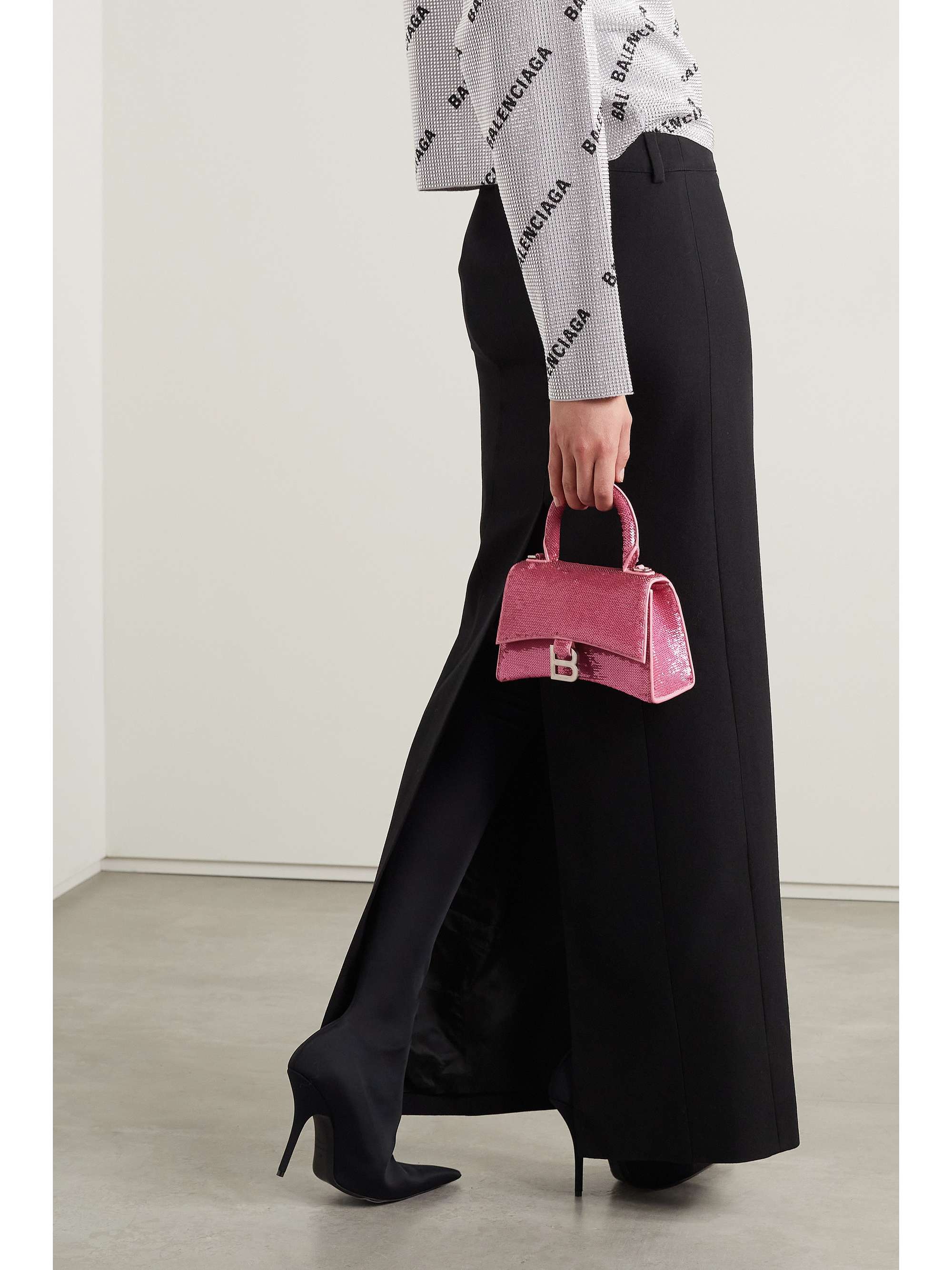 BALENCIAGA Hourglass XS sequined leather tote