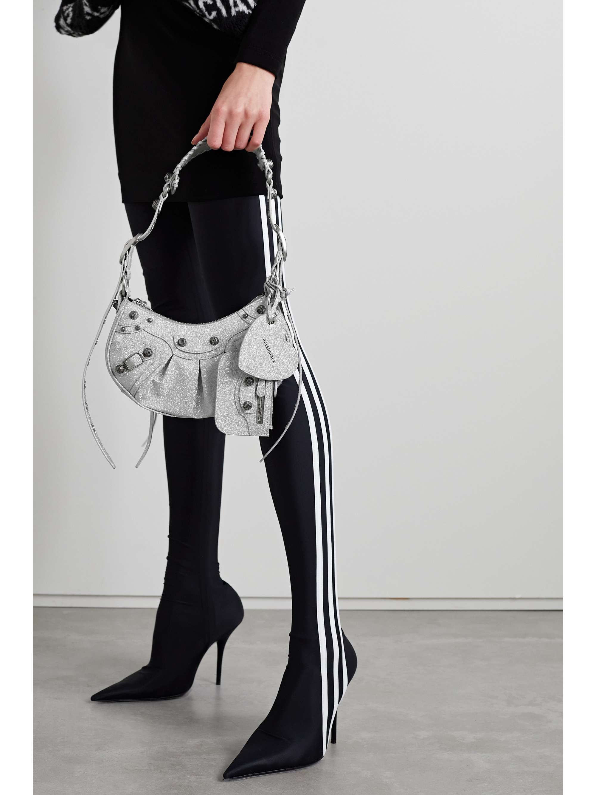 BALENCIAGA Cagole XS studded metallic canvas shoulder bag