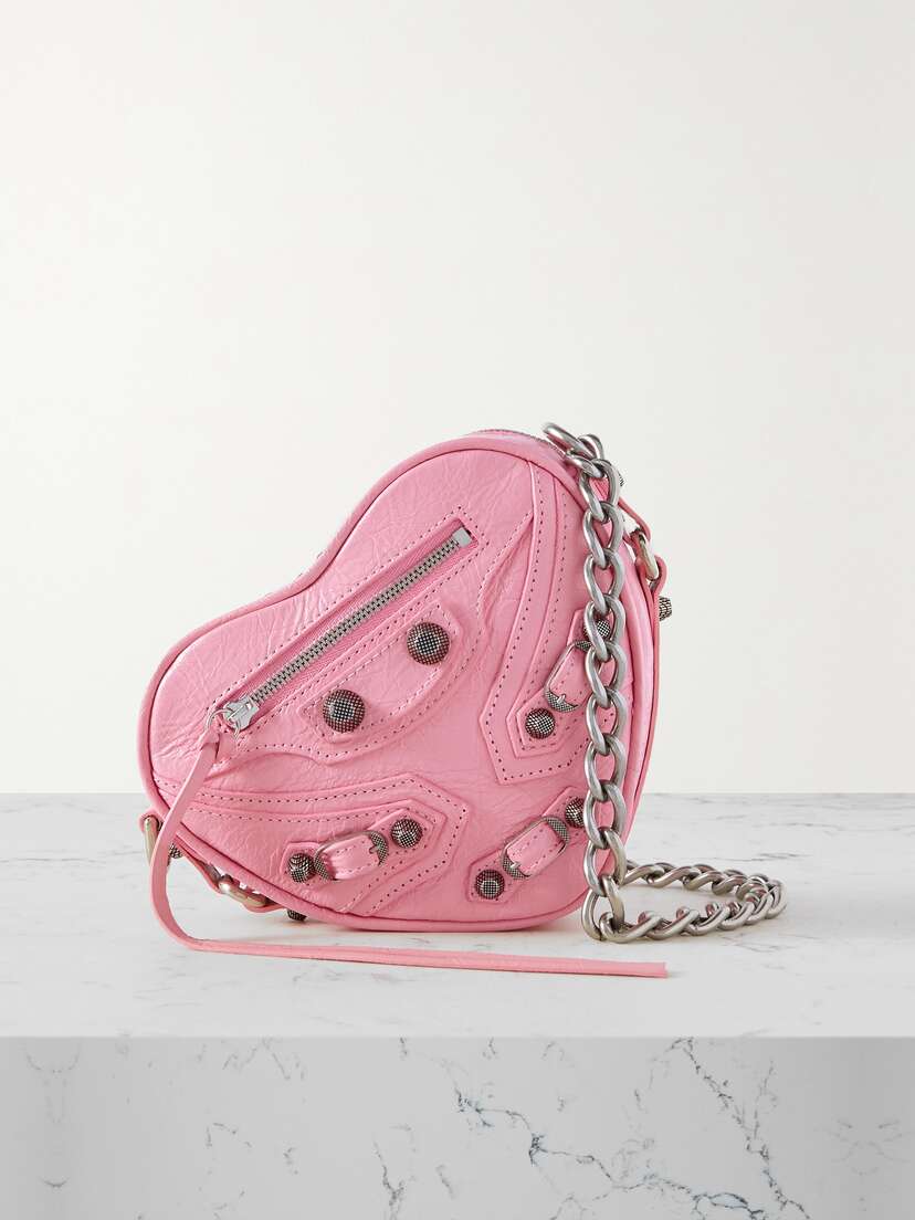 Balenciaga Le Cagole Heart Mini Studded Crinkled-leather Shoulder Bag -  - One size