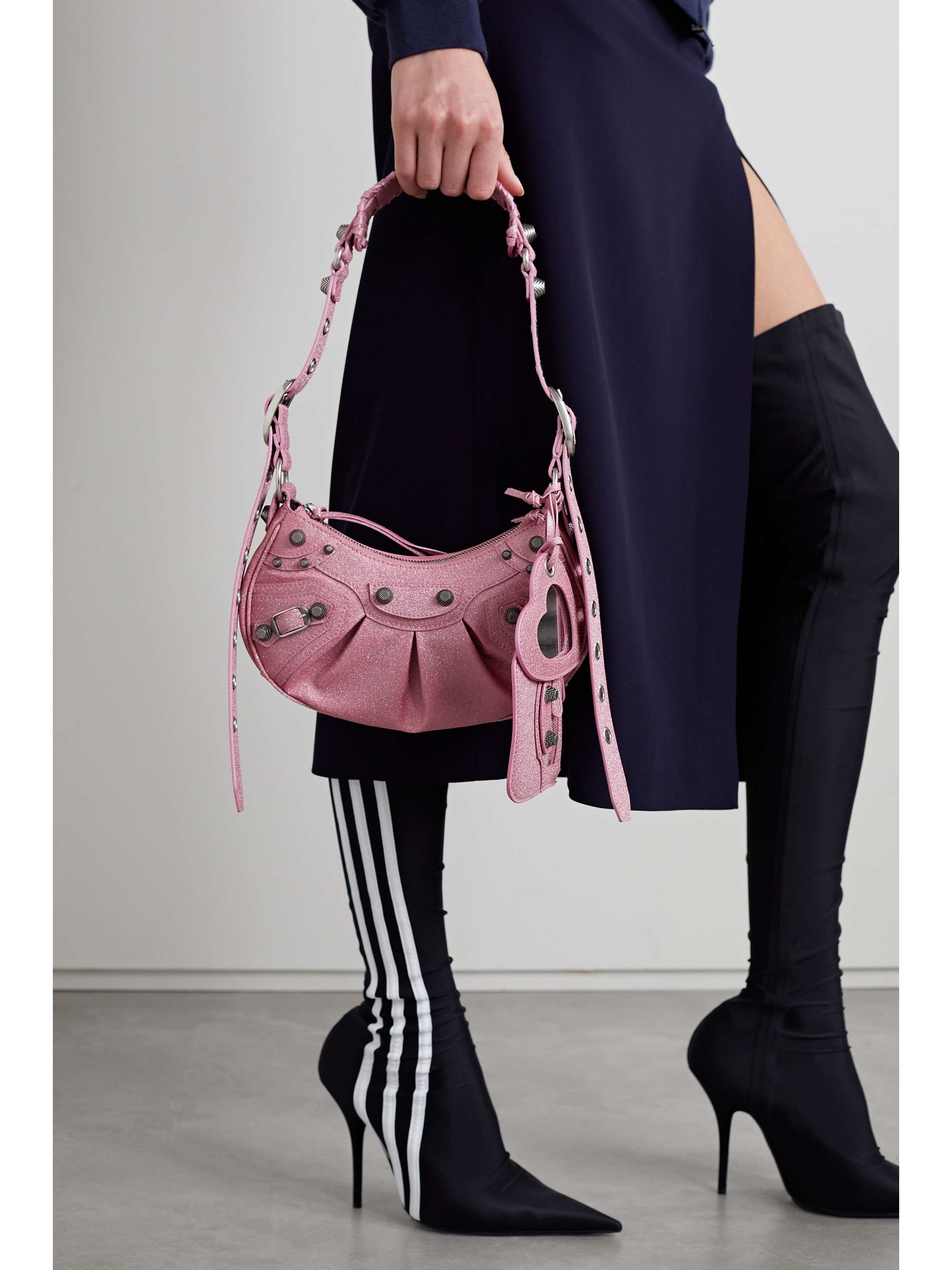 Balenciaga Women s Le Cagole XS Studded Metallic Canvas Shoulder Bag