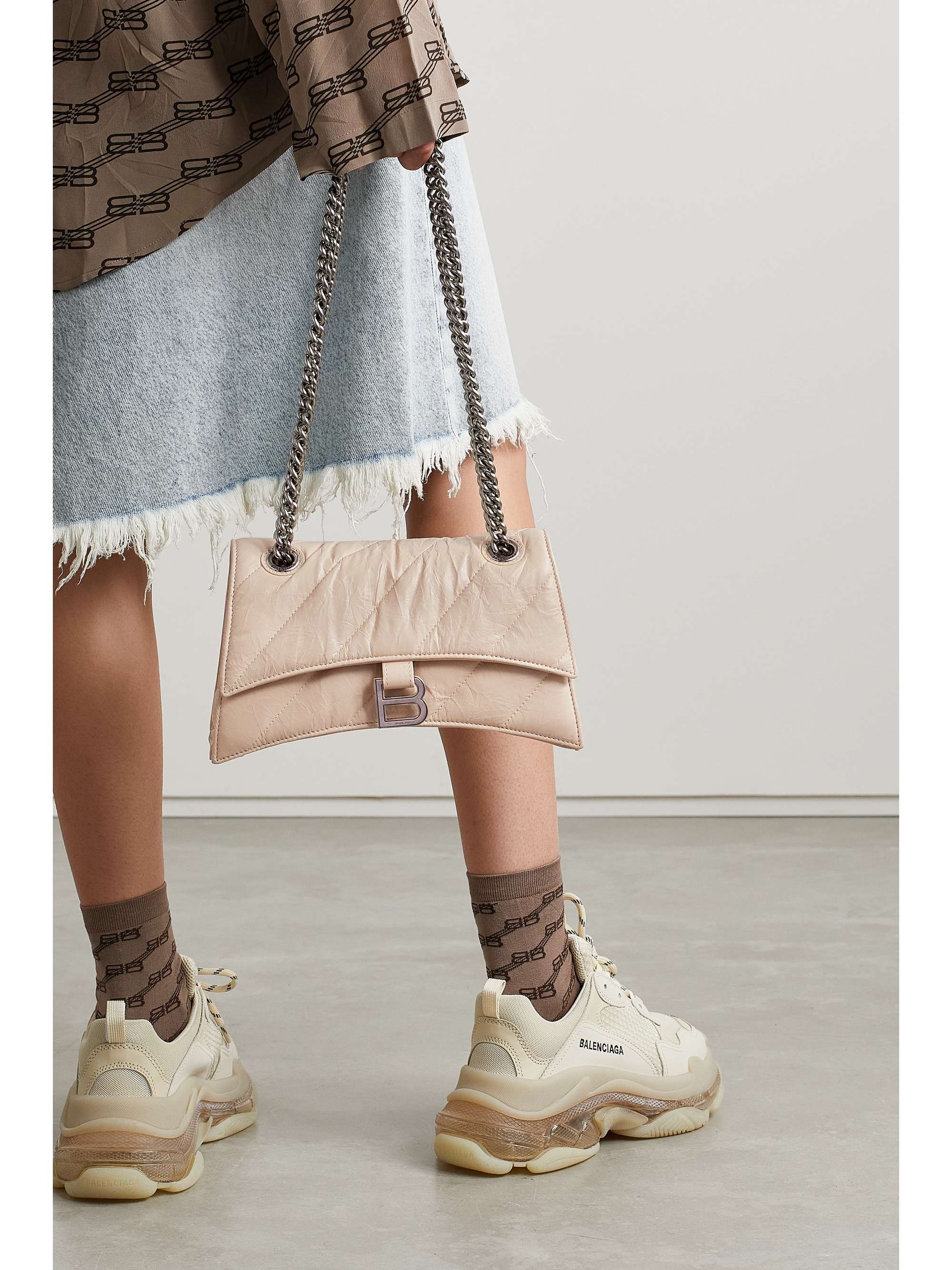 BALENCIAGA Crush small quilted crinkled-leather shoulder bag