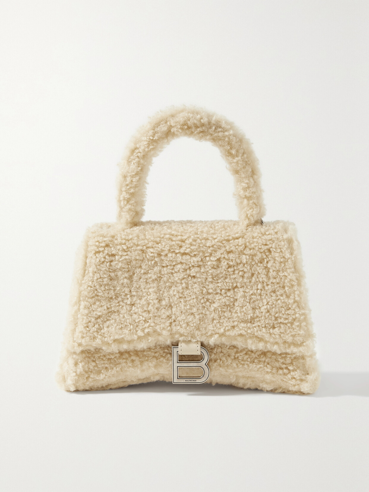 Balenciaga - Hourglass Small Leather-trimmed Faux Shearling Tote - Neutrals