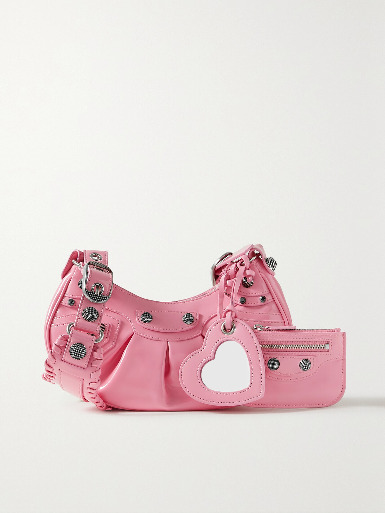 Balenciaga - Le Cagole Xs Studded Patent-leather Shoulder Bag - Pink