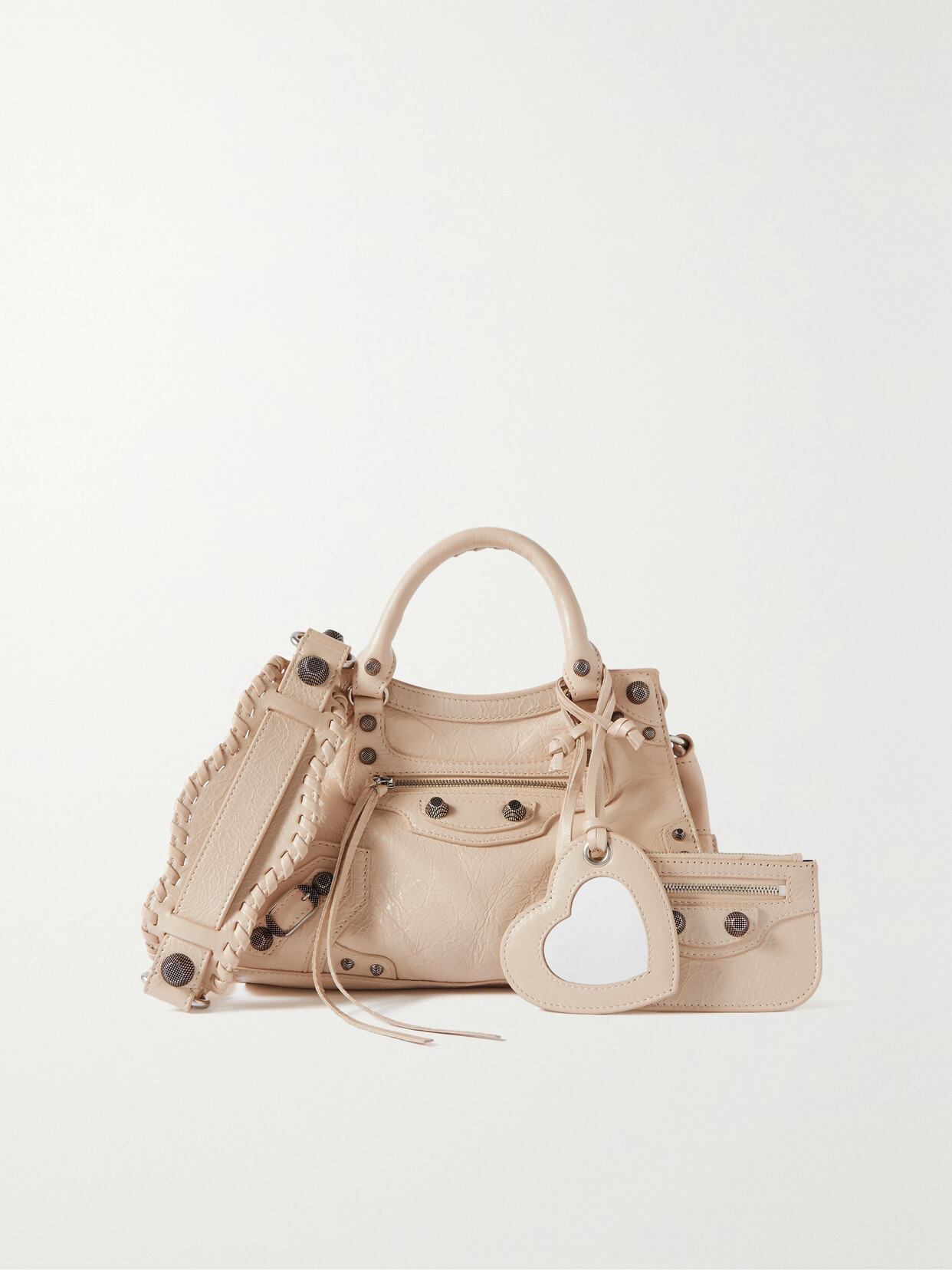 Balenciaga - Neo Cagole Xs Studded Crinkled-leather Tote - Neutrals