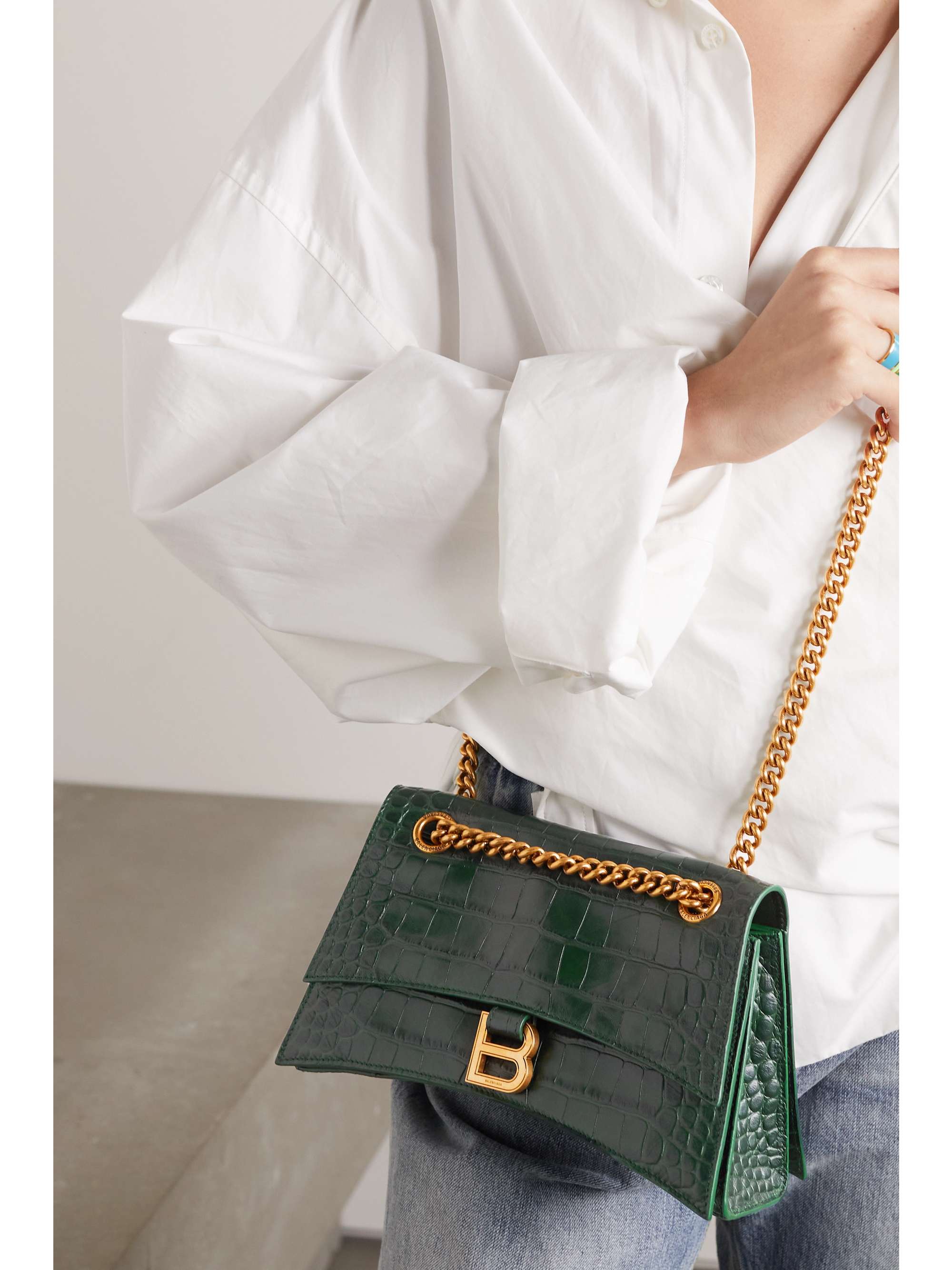 BALENCIAGA Crush croc-effect leather shoulder bag