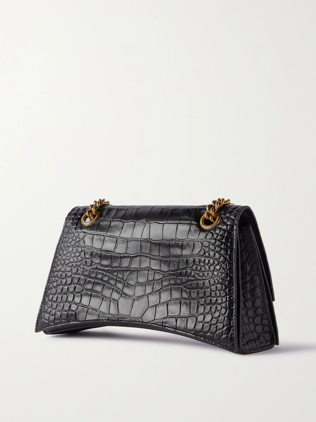 Shop Balenciaga Crush Croc-effect Leather Shoulder Bag In Black