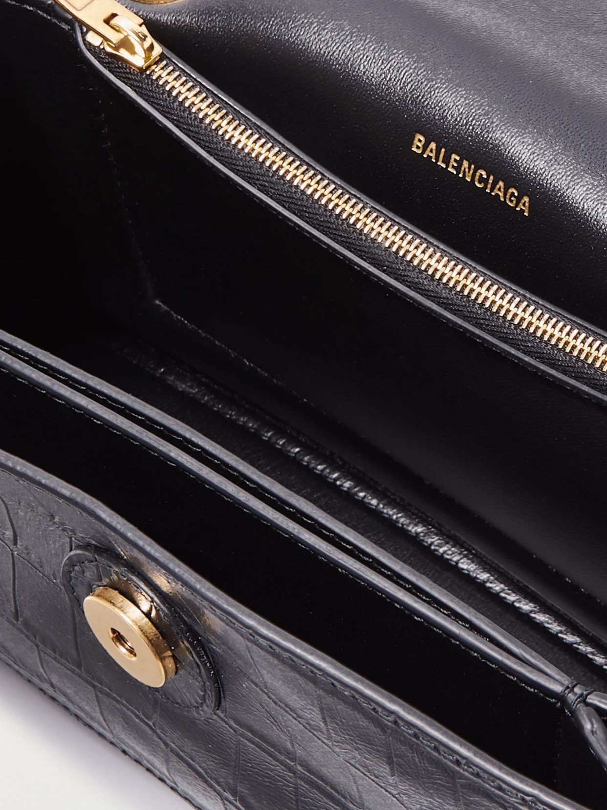 Shop Balenciaga Crush Croc-effect Leather Shoulder Bag In Black