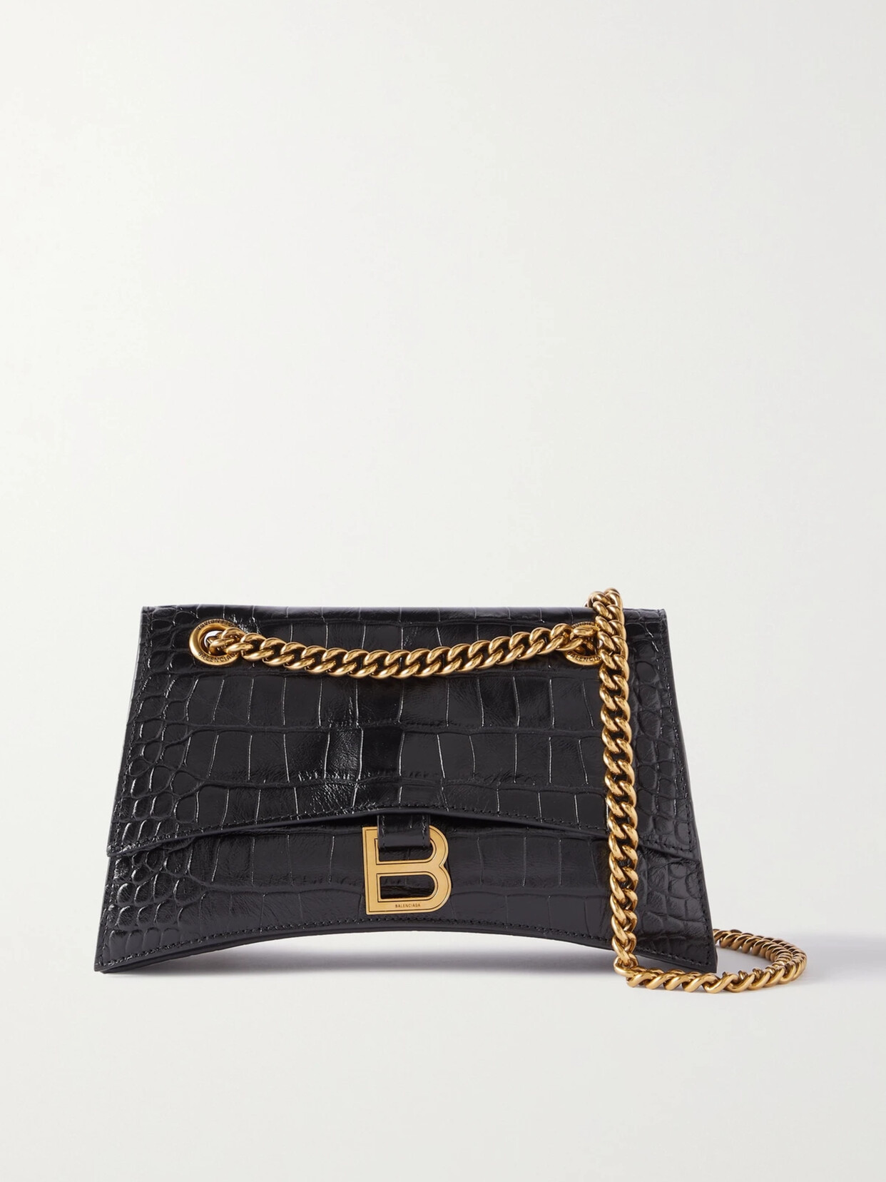 Balenciaga Crush Chain Crocodile-effect Leather Shoulder Bag In Black