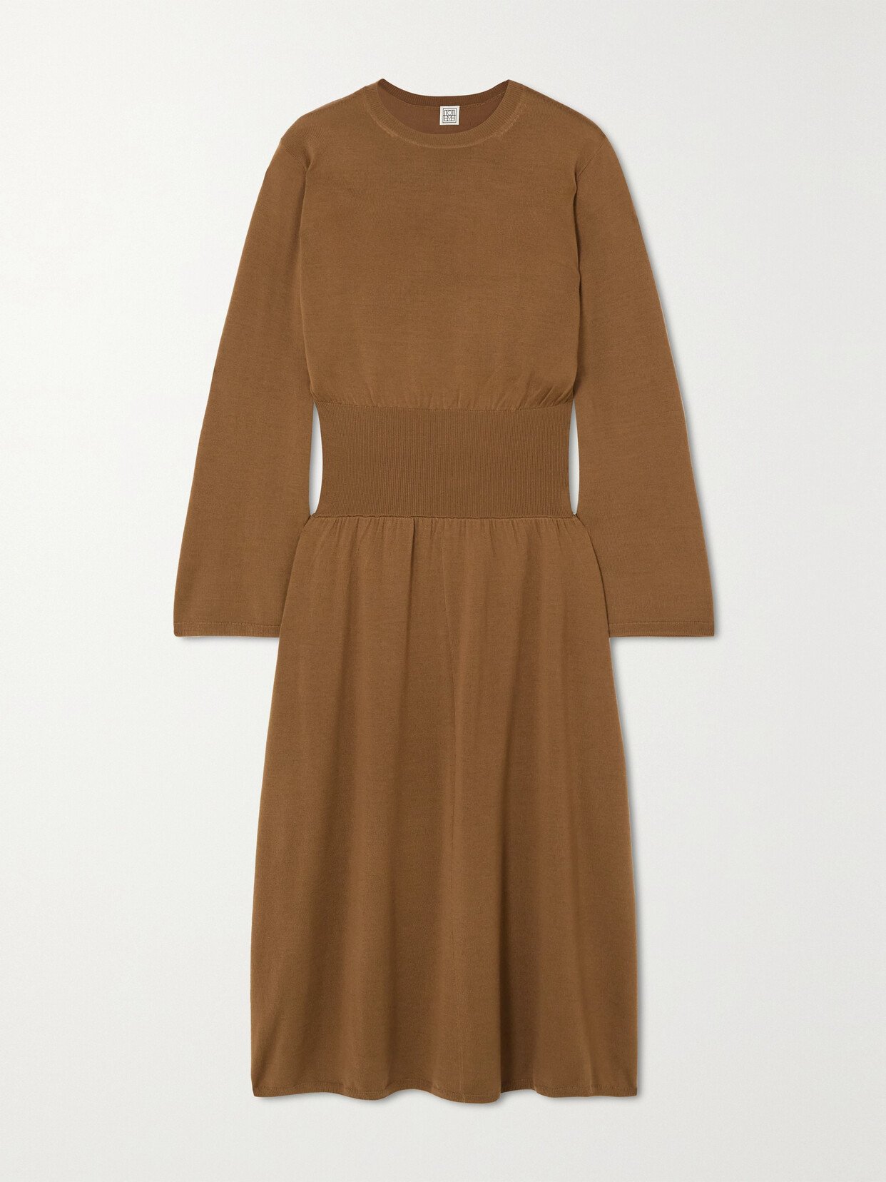 Totême Long-sleeved Wool Dress In Brown