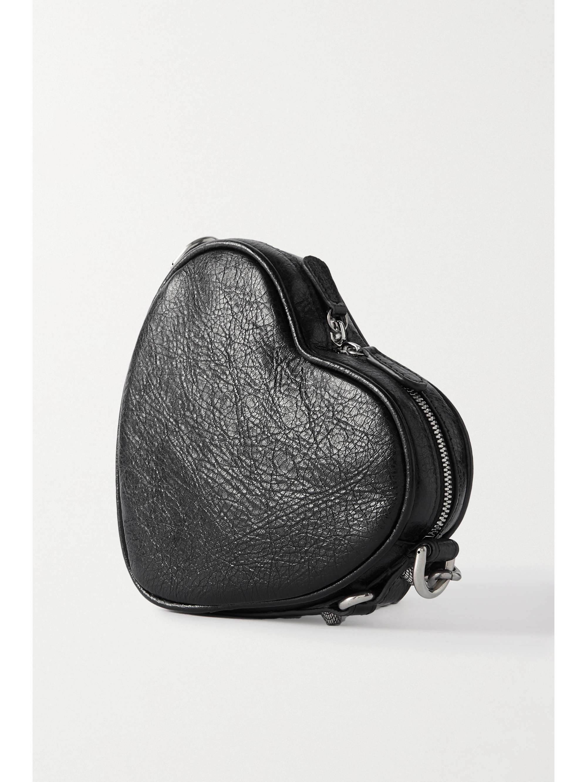 BALENCIAGA Le Cagole Heart mini studded crinkled-leather shoulder bag