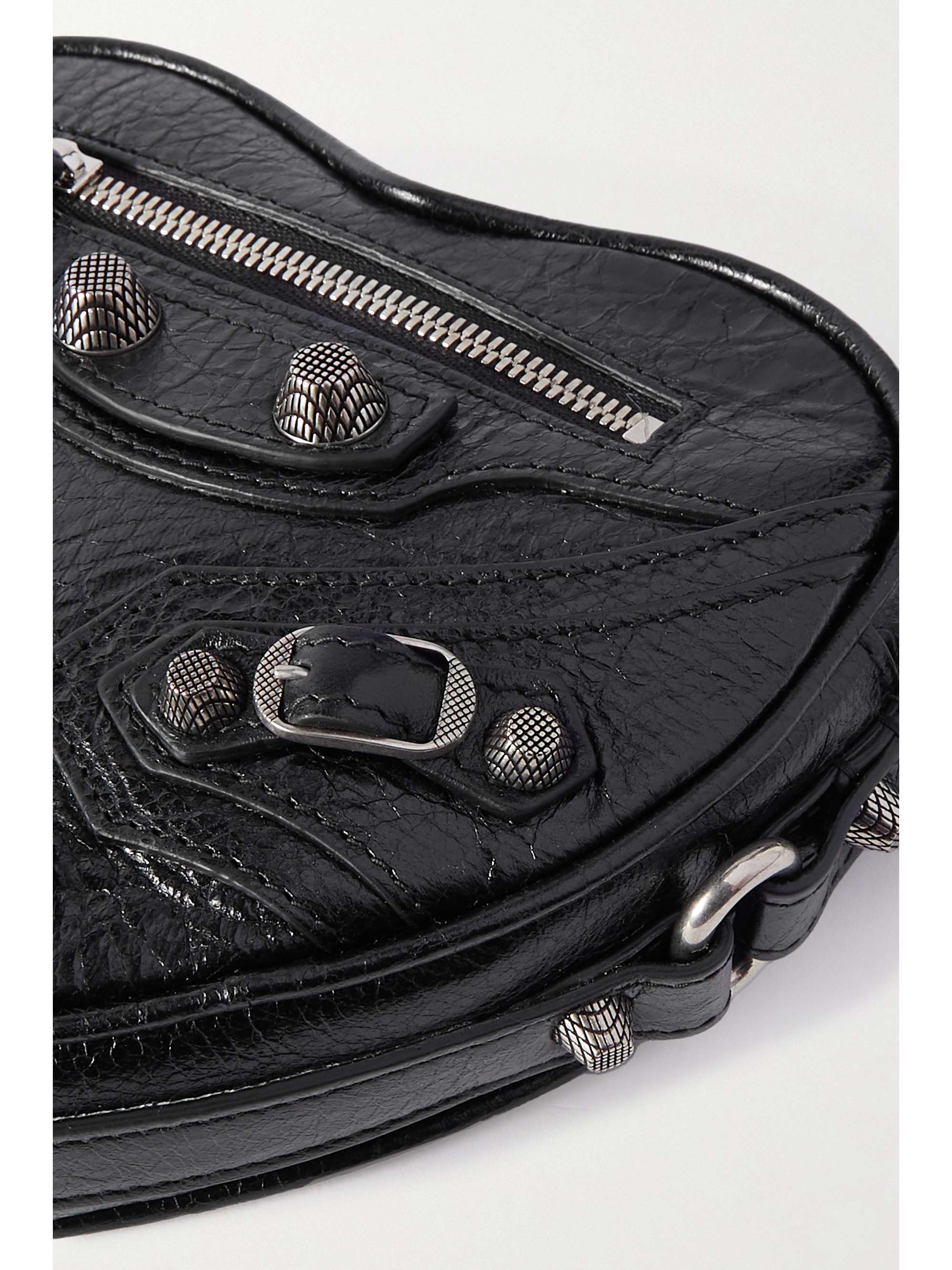 BALENCIAGA Le Cagole Heart mini studded crinkled-leather shoulder bag