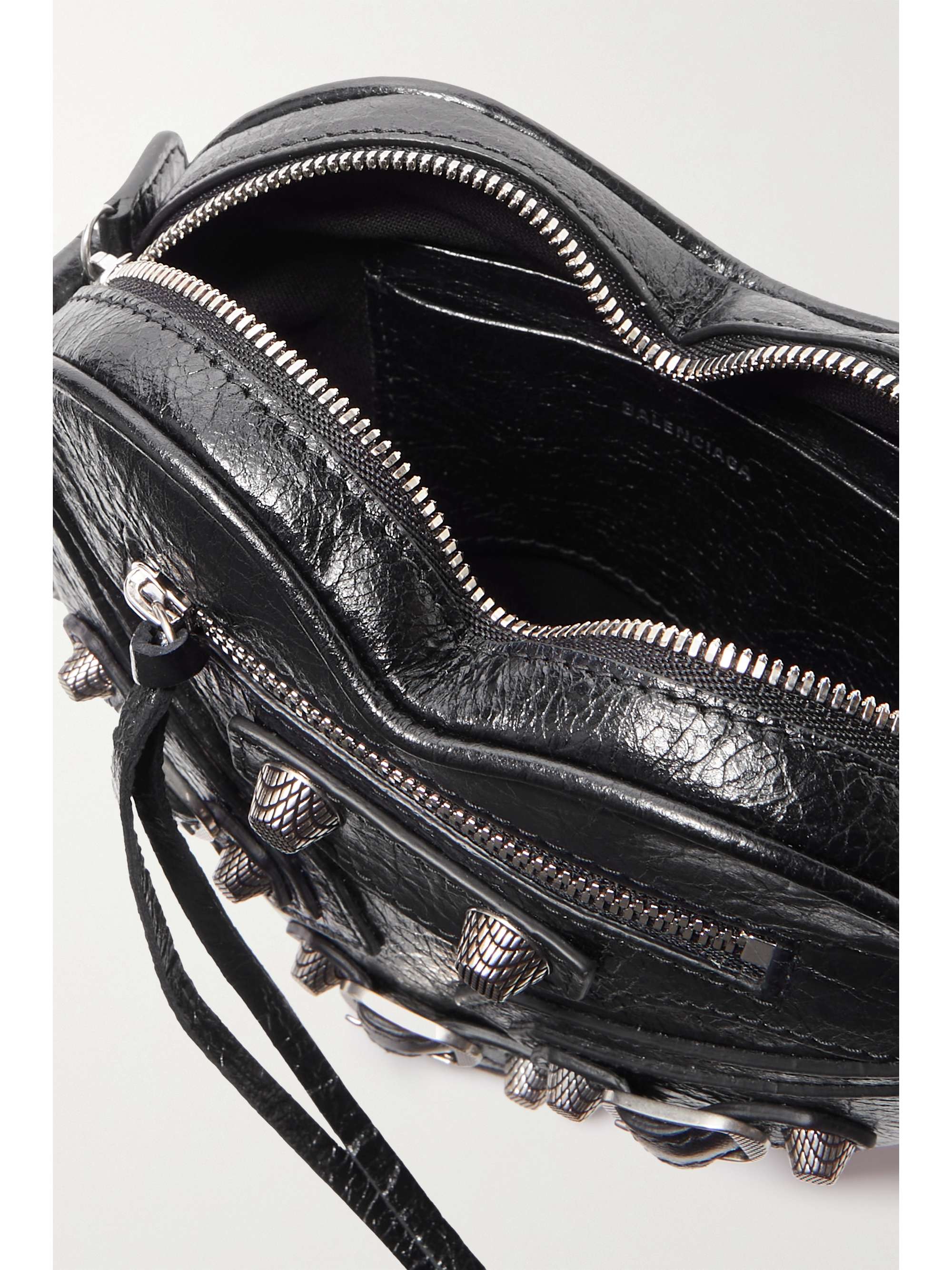 BALENCIAGA Le Cagole Heart mini studded crinkled-leather shoulder bag