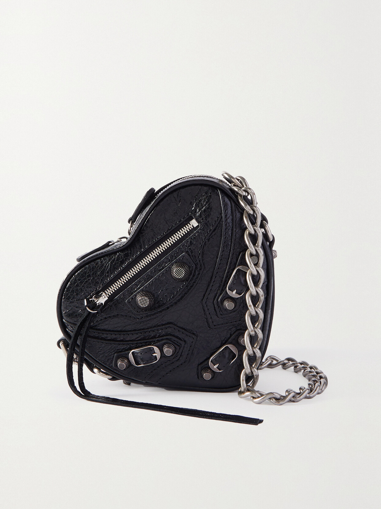 Balenciaga Le Cagole Heart Mini Studded Crinkled-leather Shoulder Bag In Black